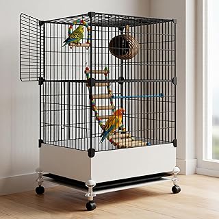 Bird Cage with Wooden Perches, Bird Nest, Ladder & Swing, Parakeet Cage with Slide-Out Tray, Water Bottle & Feeder for Parrot, Parakeets, Cockatiel, Lovebird, Pigeon Small Mid-Sized Birds (Black L)