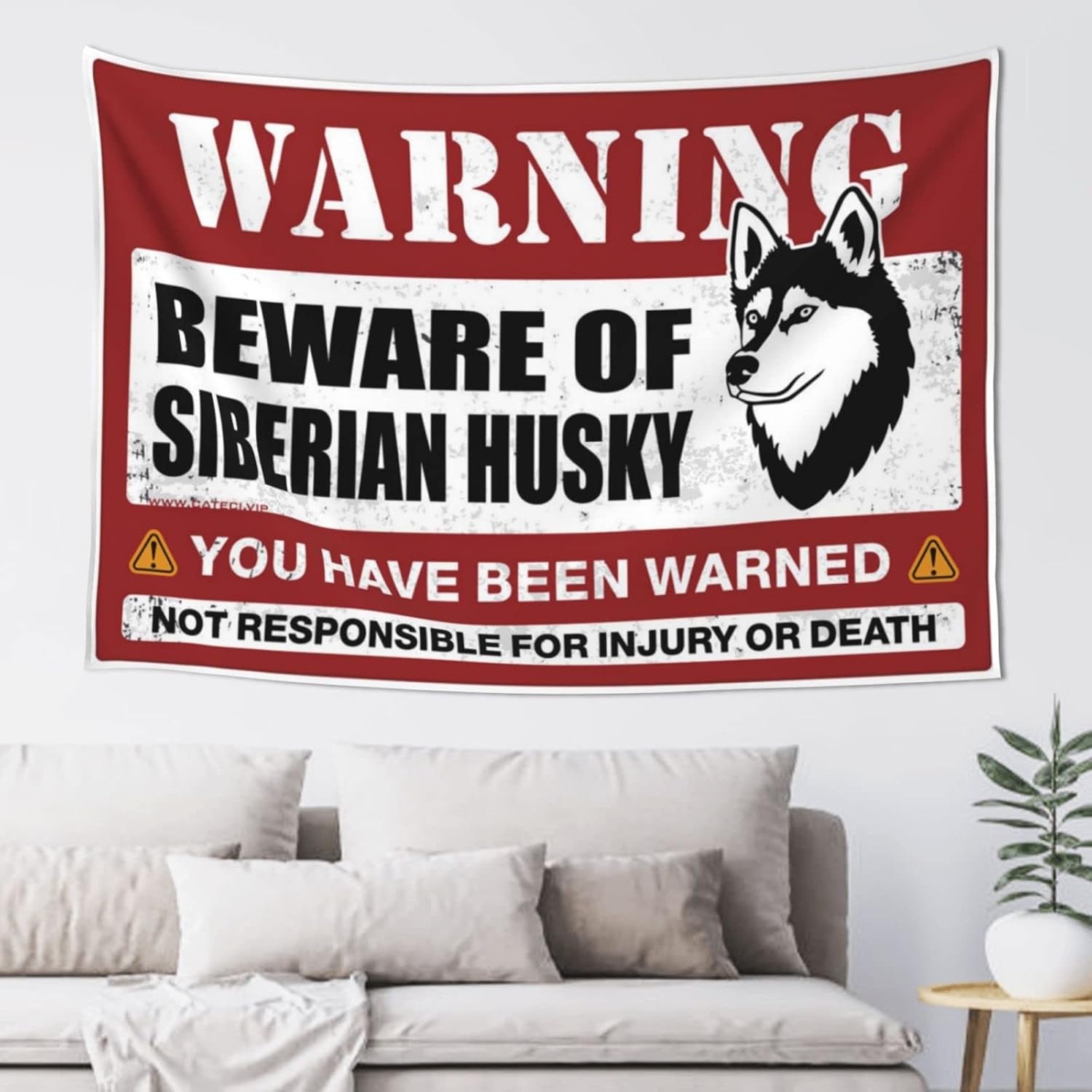 Home Decor Men Beware Of Siberian Husky Tapestry Tapsterys Wall Large Tapestry(100X150CM)