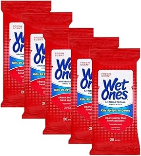 Wipes for Hands & Face, 20 Count Travel Pack (Pack of 5) 100 Wipes Total (Anti Bacterial)