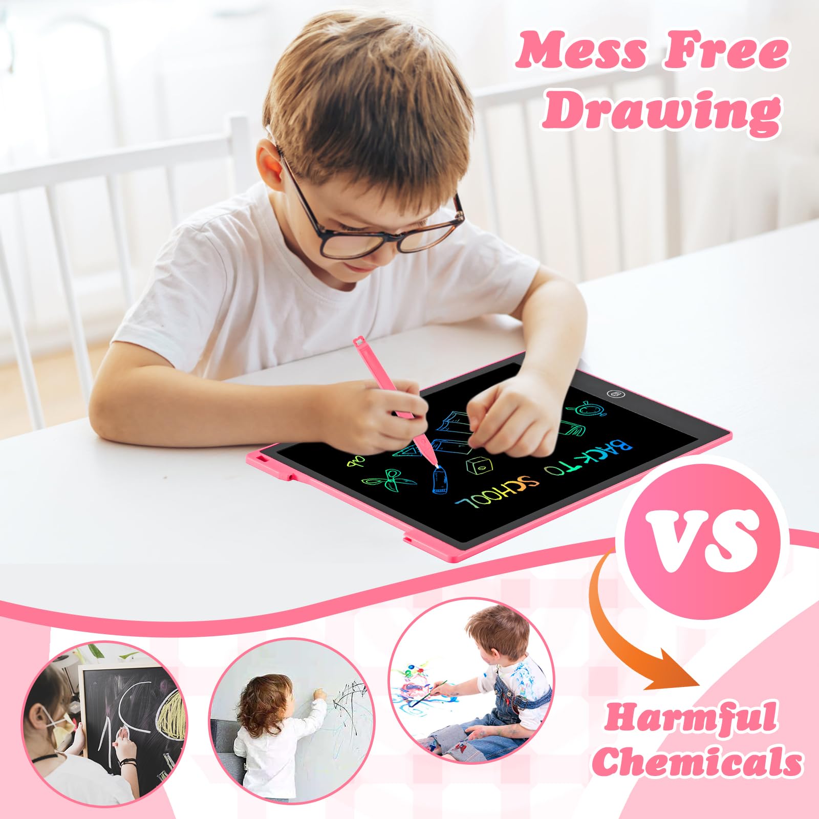 Lavagnetta Cancellabile Bambini 12 Pollici,cimetech Lavagna Magica con Penna,Corda Elastica,Natale Regalo Bimba 3 4 5 6 7 8 anni Giocattolo Bambino Bambina