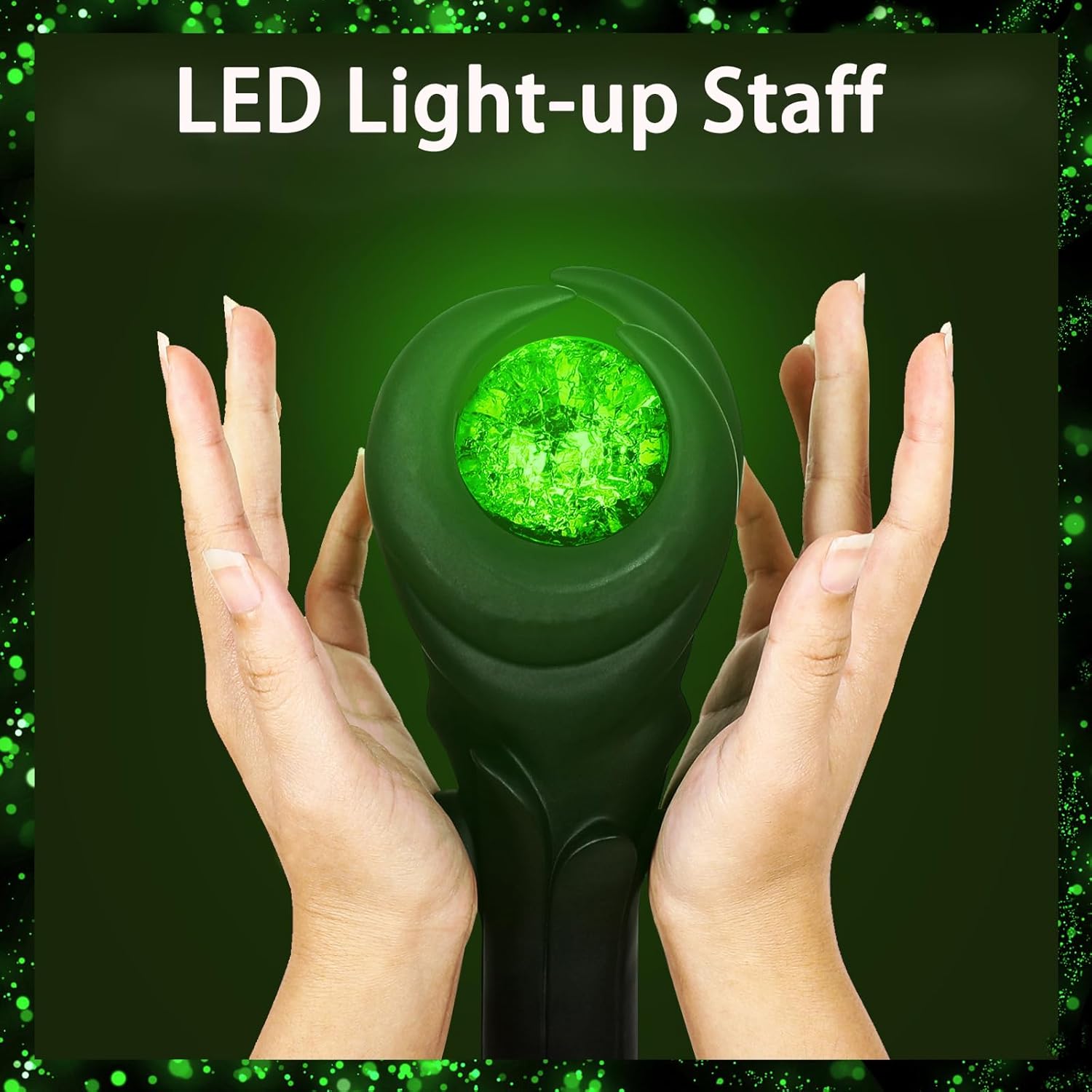 51inch Light-Up Wizard Staff with Green Crystal, Evil Witch Queen Magic Scepter Props Halloween Cosplay for Adult Women