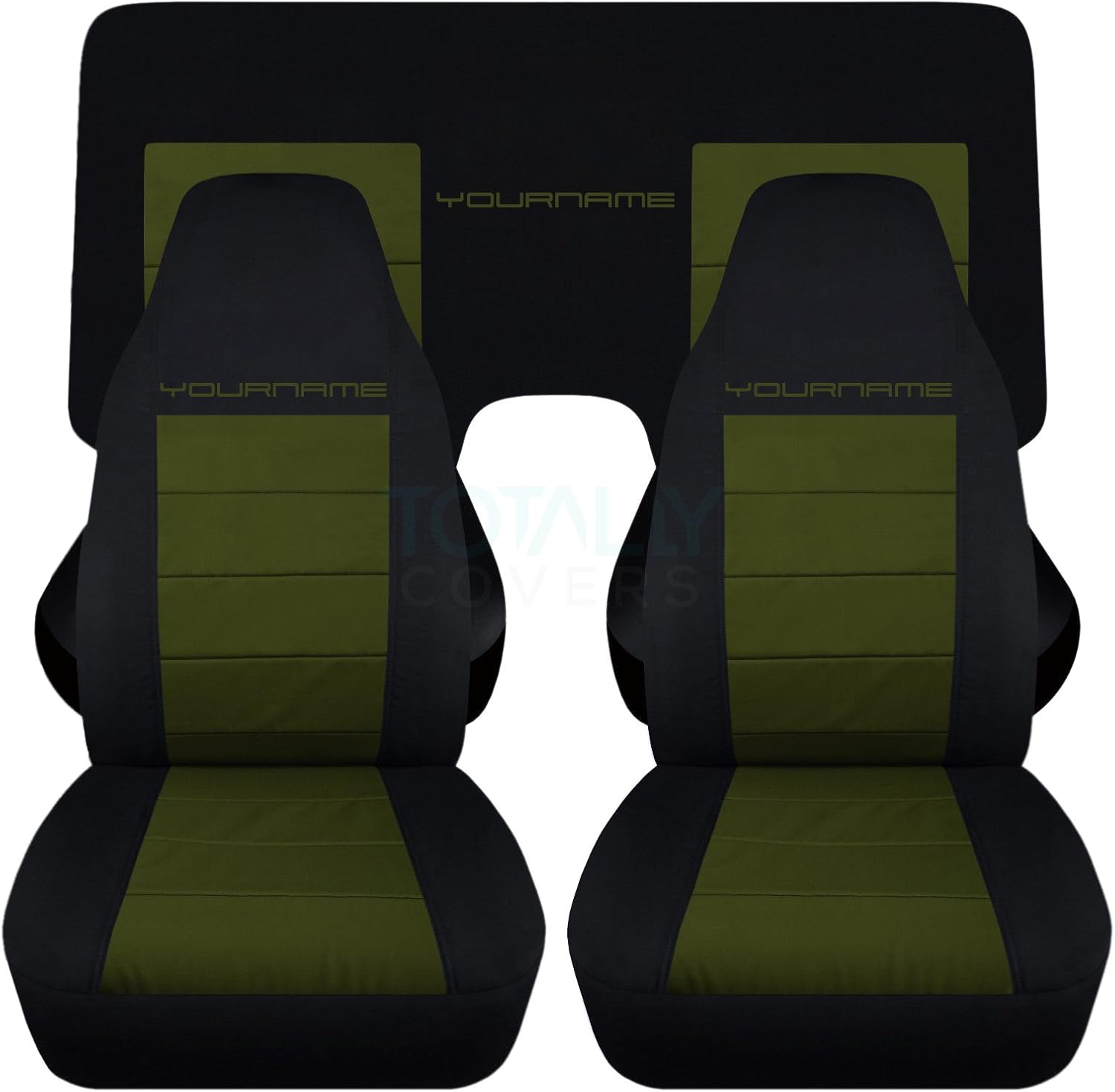 Totally Covers Compatible with 1982-1992 Chevy Camaro 2-Tone Seat Covers w Your Name/Text: Black & Red - Full Set Coupe/Convertible Solid/Split Bench Chevrolet