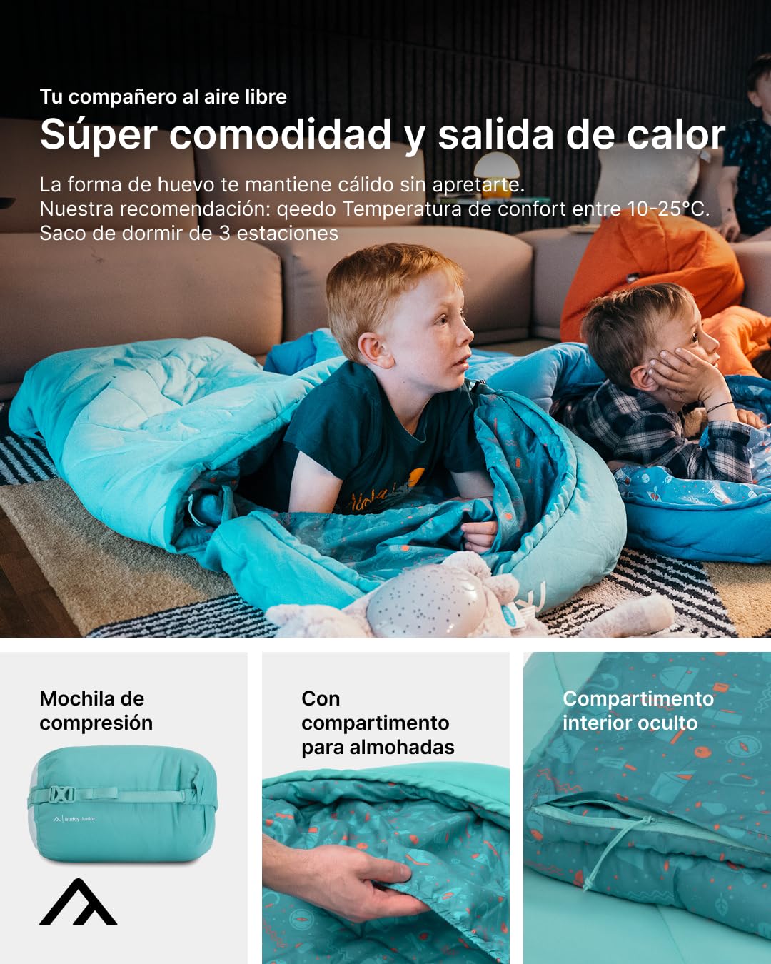 qeedo Buddy Junior Saco de Dormir niños, Comfort Control, Best Shape & Soft Touch