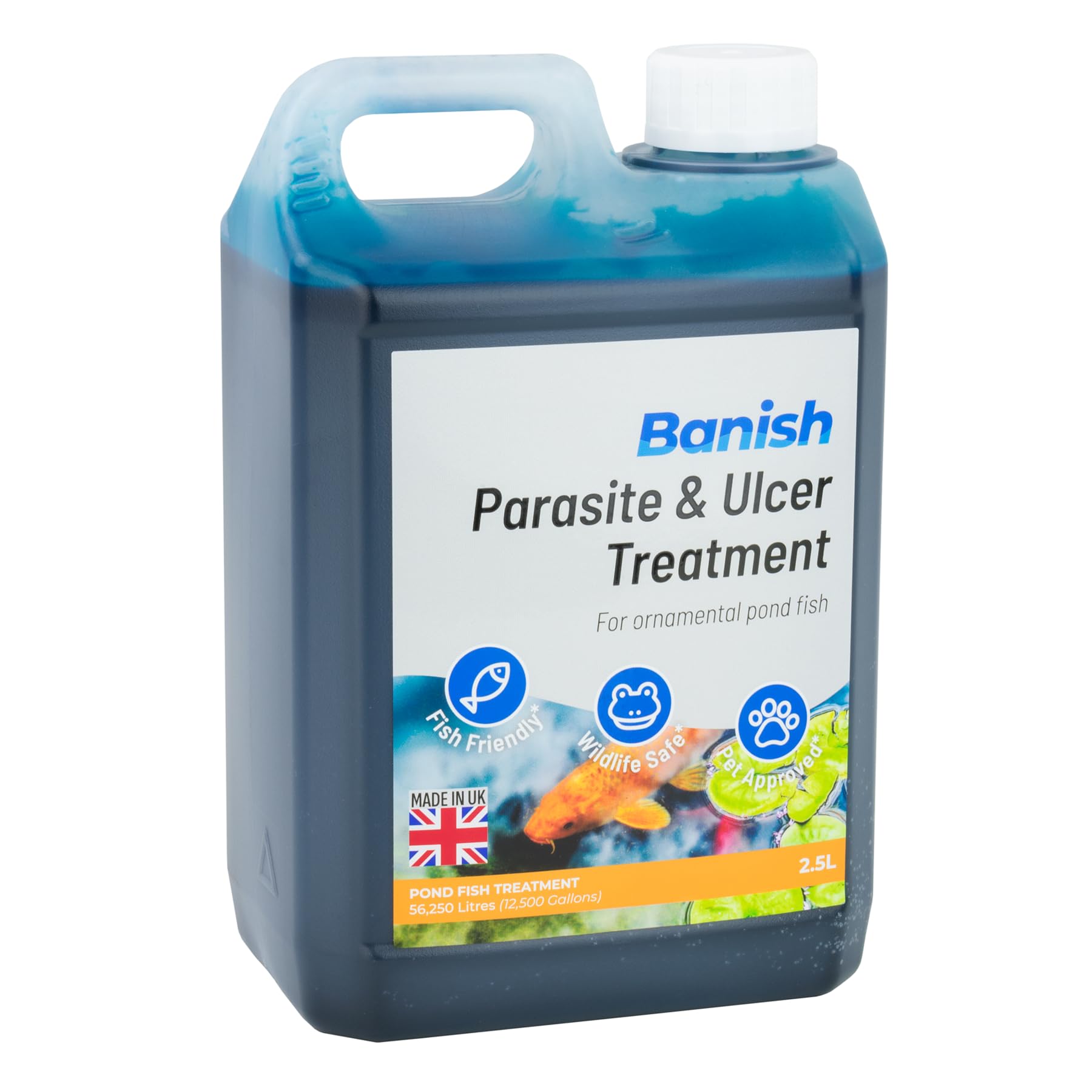 Banish Parasite Ulcer & Whitespot Pond Fish Treatment 2.5L Koi Water ...