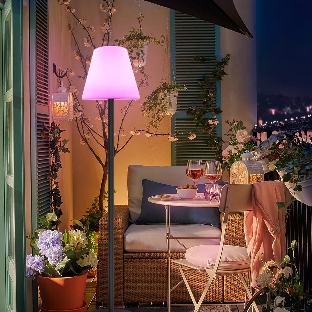 MALUX Solar Stehlampe Outdoor Mit Warmweiß RGB 8 Farben LED USB Aufladbar IP44 Wasserdicht Für Garten Terrasse Balkon Innenbereich Außenbereich Dekor 150 cm Schwarz