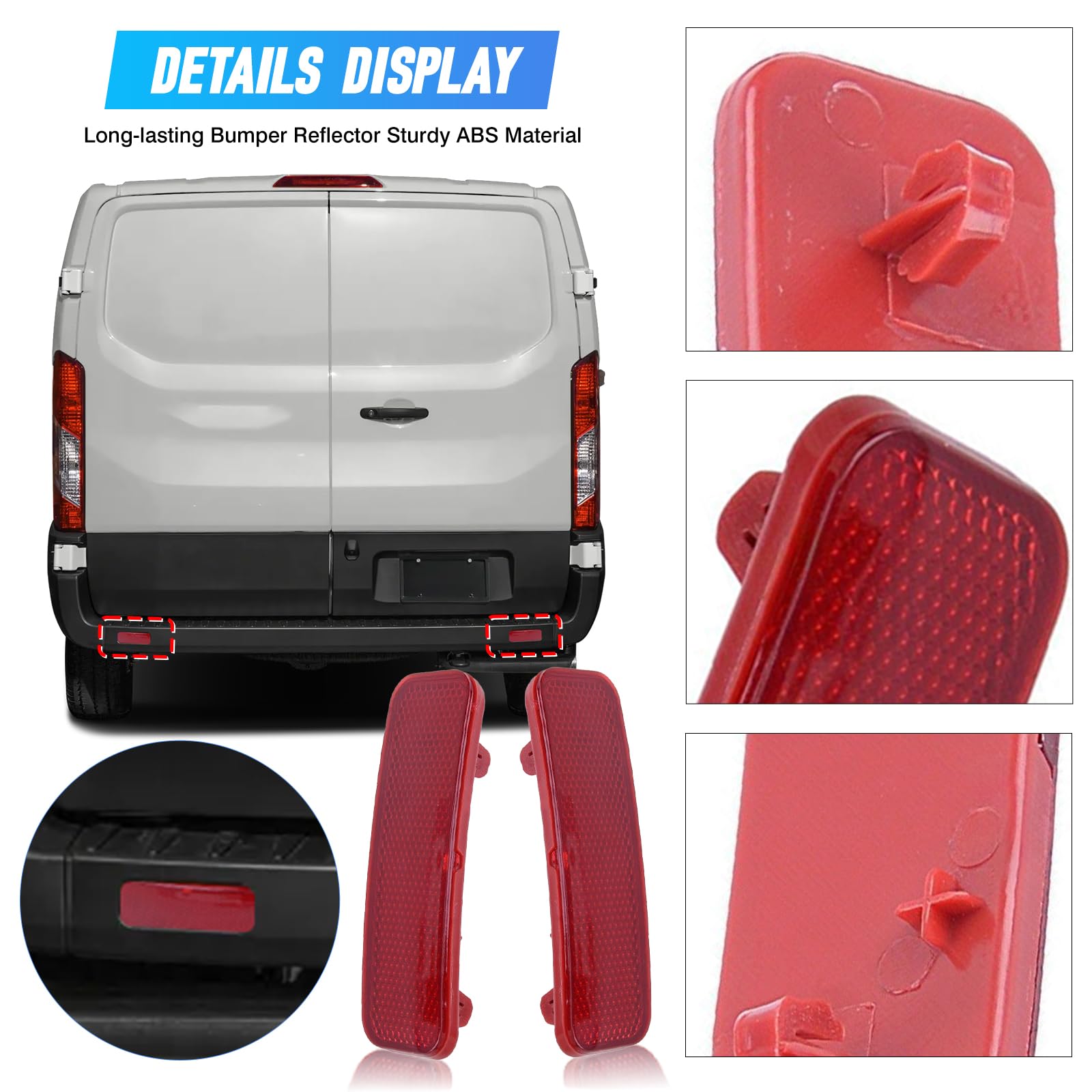 Riloer Red Heck Stoßfänger Reflektoren kompatibel mit Ford Transit Van/Custom/Connect Tourneo Ourneo/Connect, 1778456, BK21-515C0-AA, 2PCS