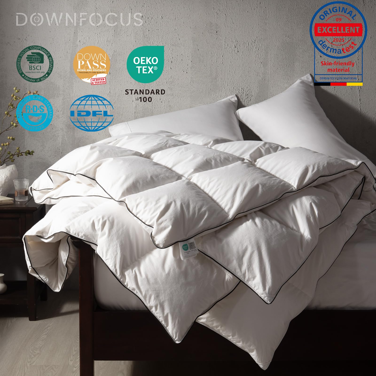 Ganzjahres 90% Goose Down Daunendecke 220x240cm Winter, 100% Bauwolle Bettdecke mit Daunen und Federn