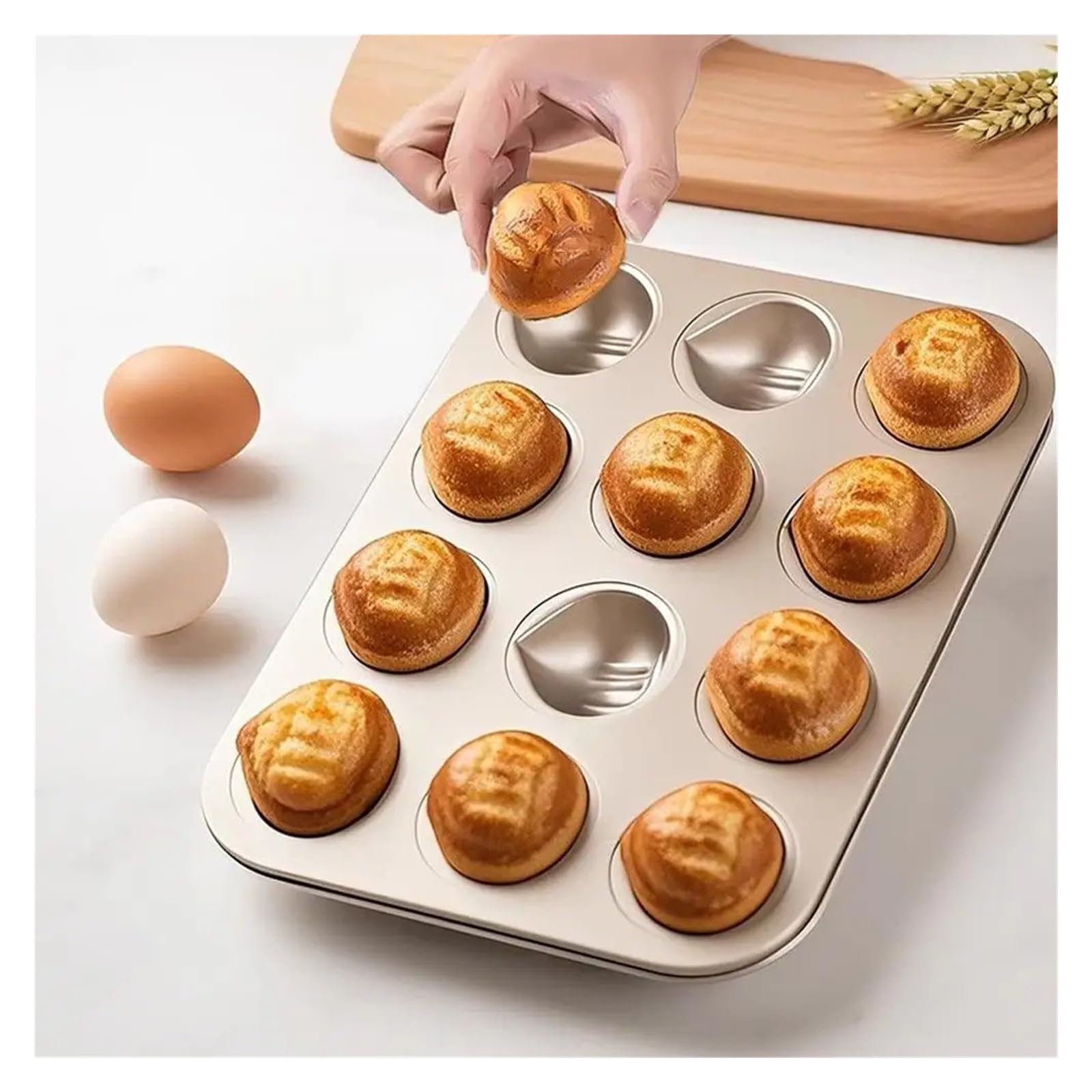 Postre del molde de la torta del arroz y del muffin del hogar en forma de concha | Bandeja for hornear, material de acero al carbono, resistente, duradero, antiadherente(12 holes)