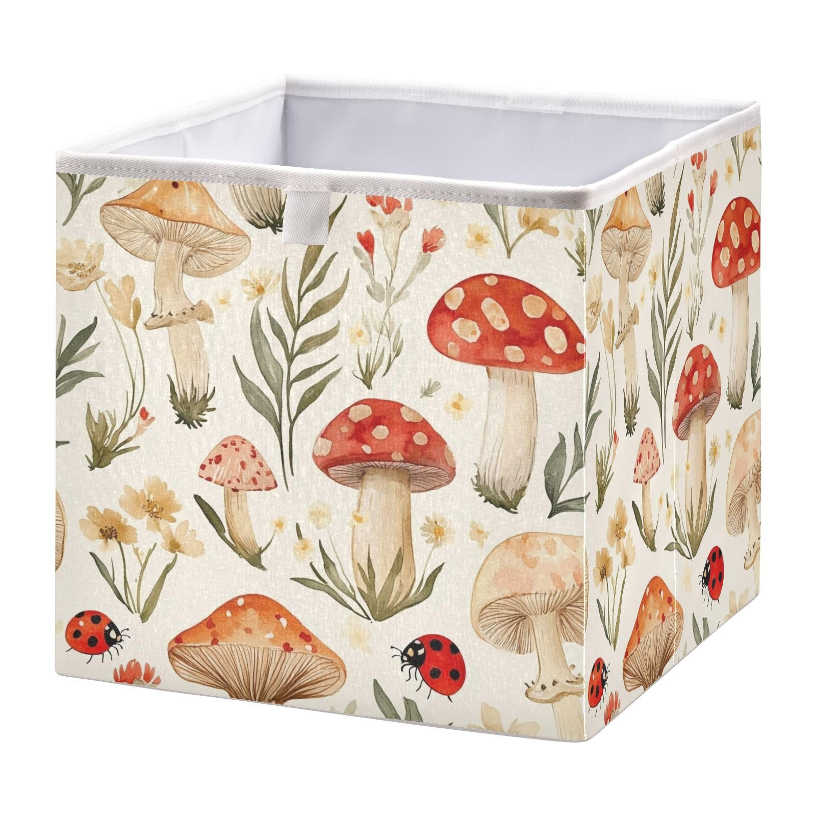 Ewusp Mushroom Cube Storage Boxes 28x28 cm Foldable Storage Basket with Handles Closet Organiser Bin Dog Toy Basket Holiday Decorative Basket for Home Office Nursery