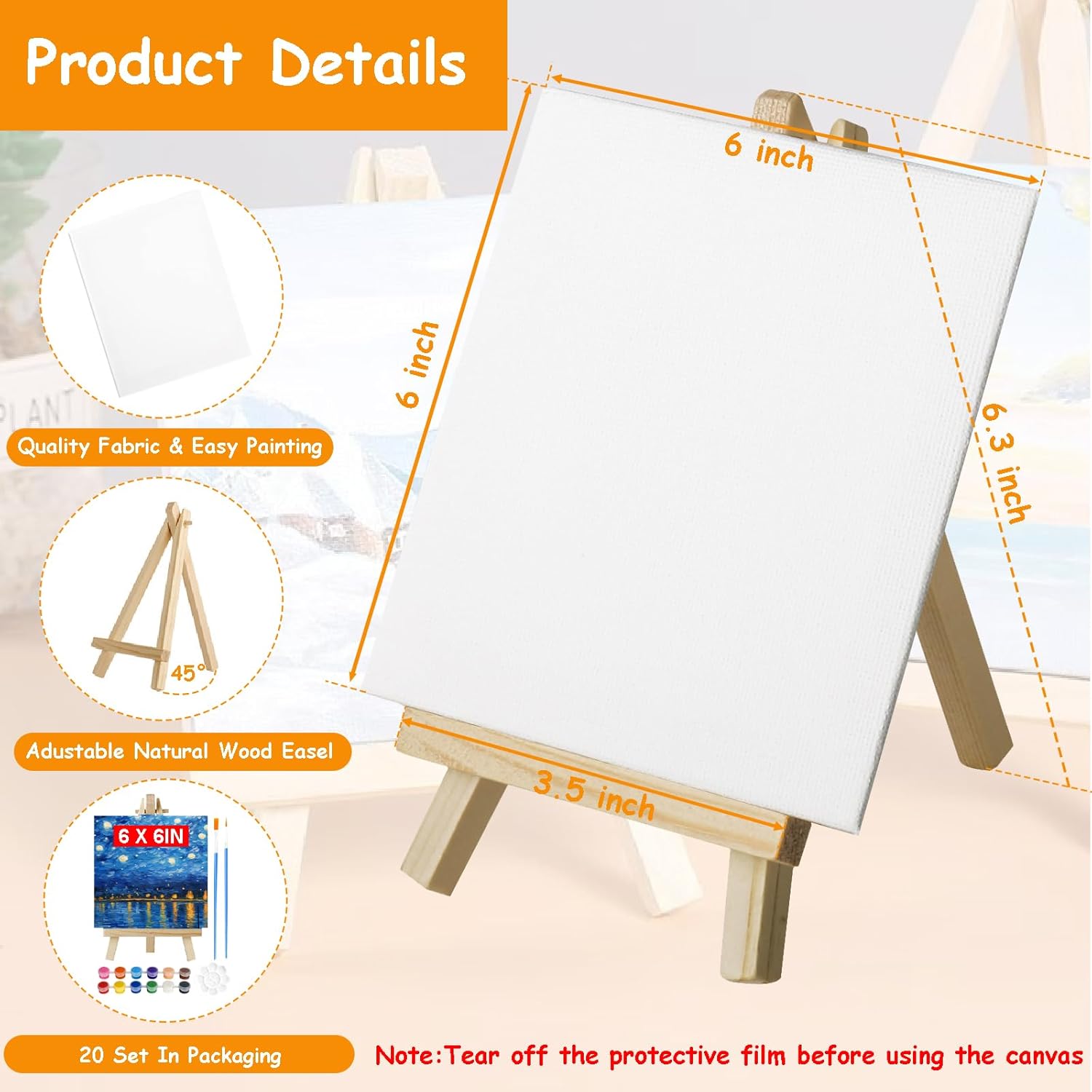 20 Pack 6 x 6 inch Mini Canvas and Easel Set, Mini Canvases for Painting with Wood Easels, Acrylic Paint Set, Brushes and Palettes, Small Canvas Painting Kits for Adults Students Beginners - Image 7