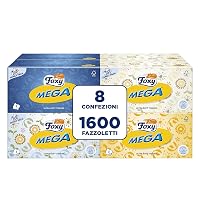 Foxy Mega | Fazzoletti in scatola | 8 Box da 200 fazzoletti 2 veli | 4 colori assortiti