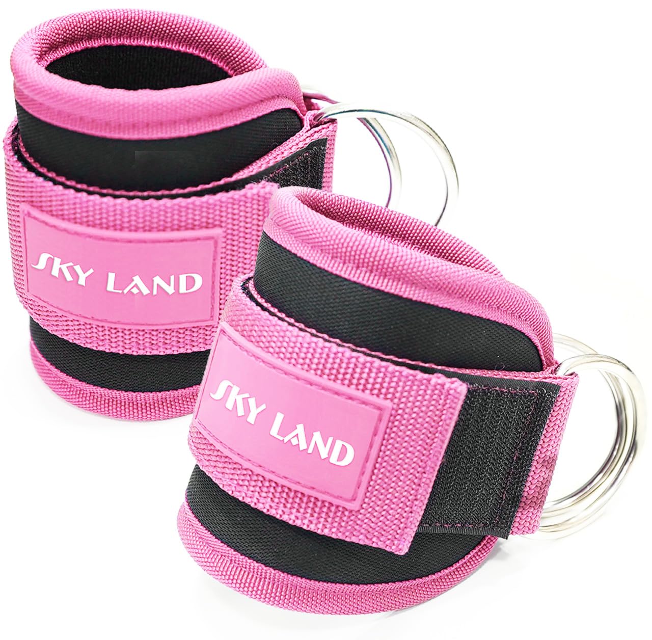 SKY LAND Premium Padded Ankle Straps for Cable Machines, Adjustable Neoprene Support with Steel D-Ring, Ideal for Glute Workouts, Leg Extensions & Resistance Band Training, EM-9368-Pink-Pair
