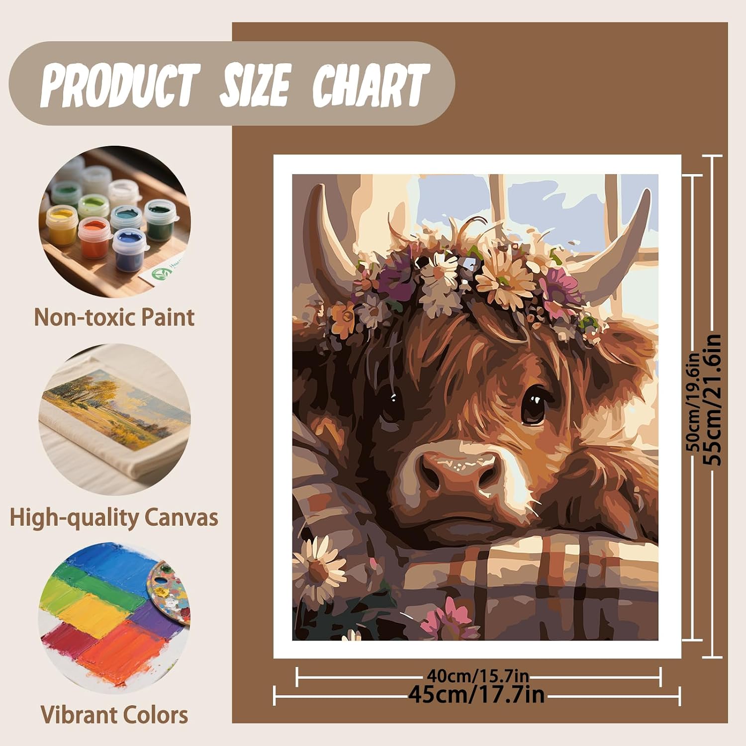 XTCIXAL Paint by Numbers Kit for Adults, Cow Paint by Number for Adults, Cow Beginners Acrylic Painting Canvas Kits for Home Wall Decor 16x20 Inch