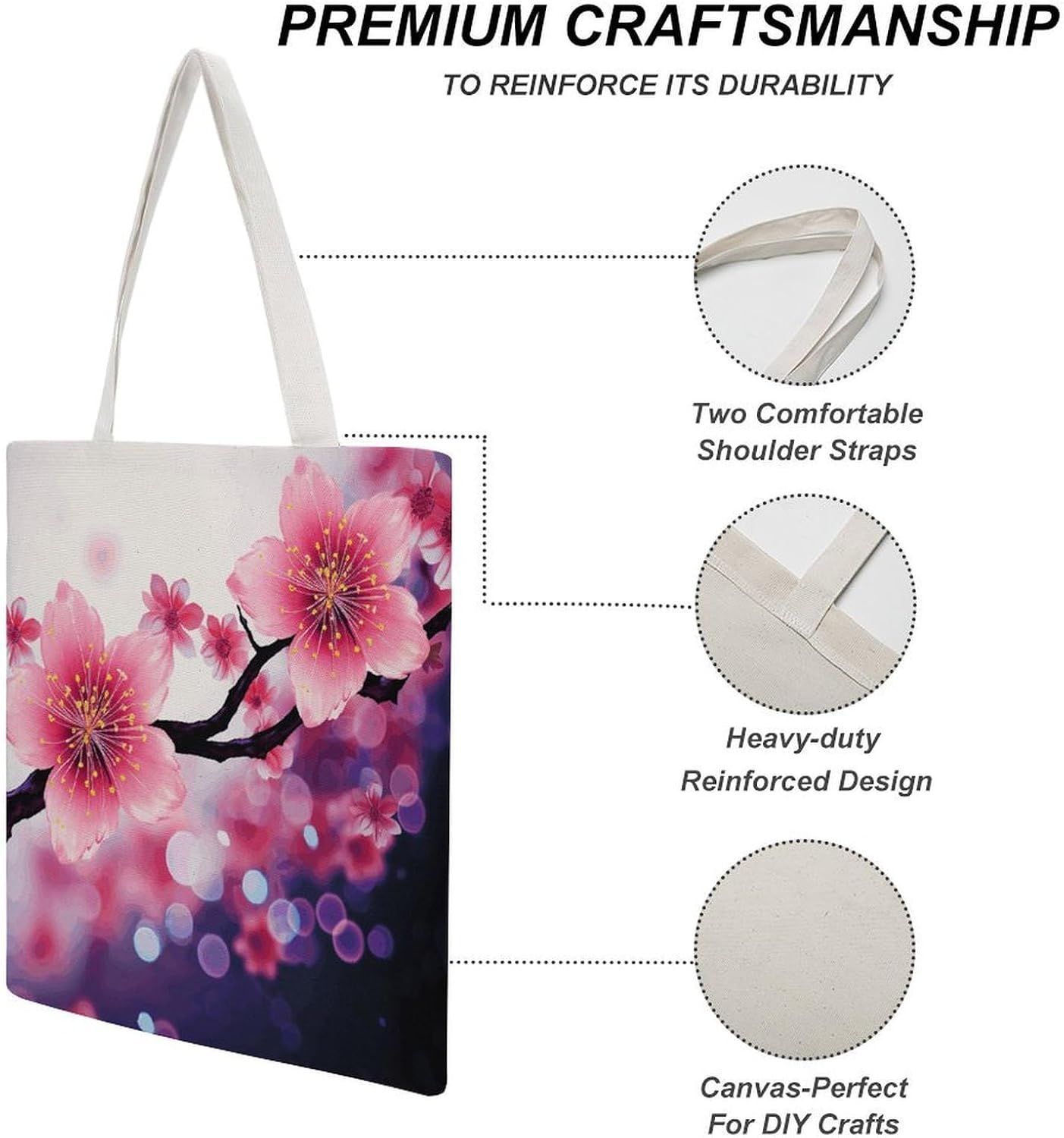 Flower Canvas Tote Bag Reusable Grocery Bags Foldable Soft Cotton Shoulder Carry Bag
