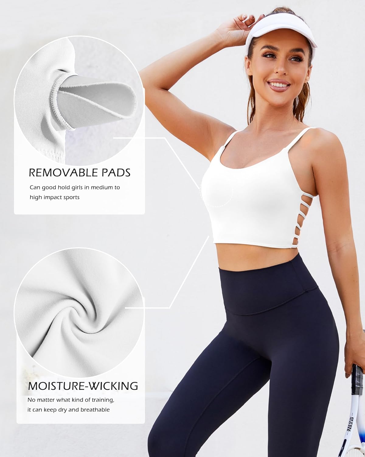 Strappy Sports Bras for Women High Support Open Back Workout Tops Longline Tank Top with Built in Bra Yoga Crop Bras - Image 4