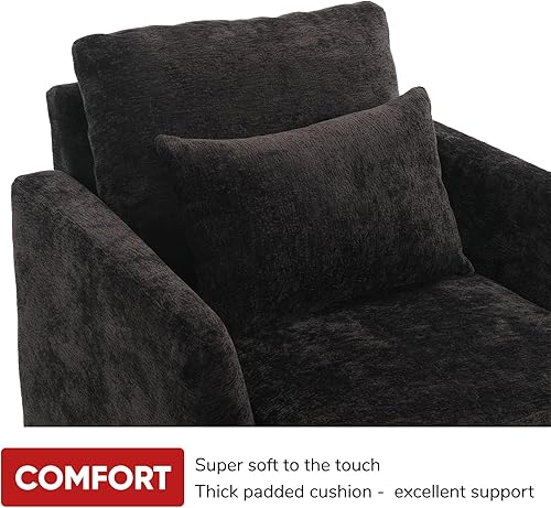 Miniatura 7 de JOYBASE Juego de 2 muebles de sala de estar, sofá biplaza y silla decorativa, juego de sofá moderno de mediados de siglo para sala de estar, Negro