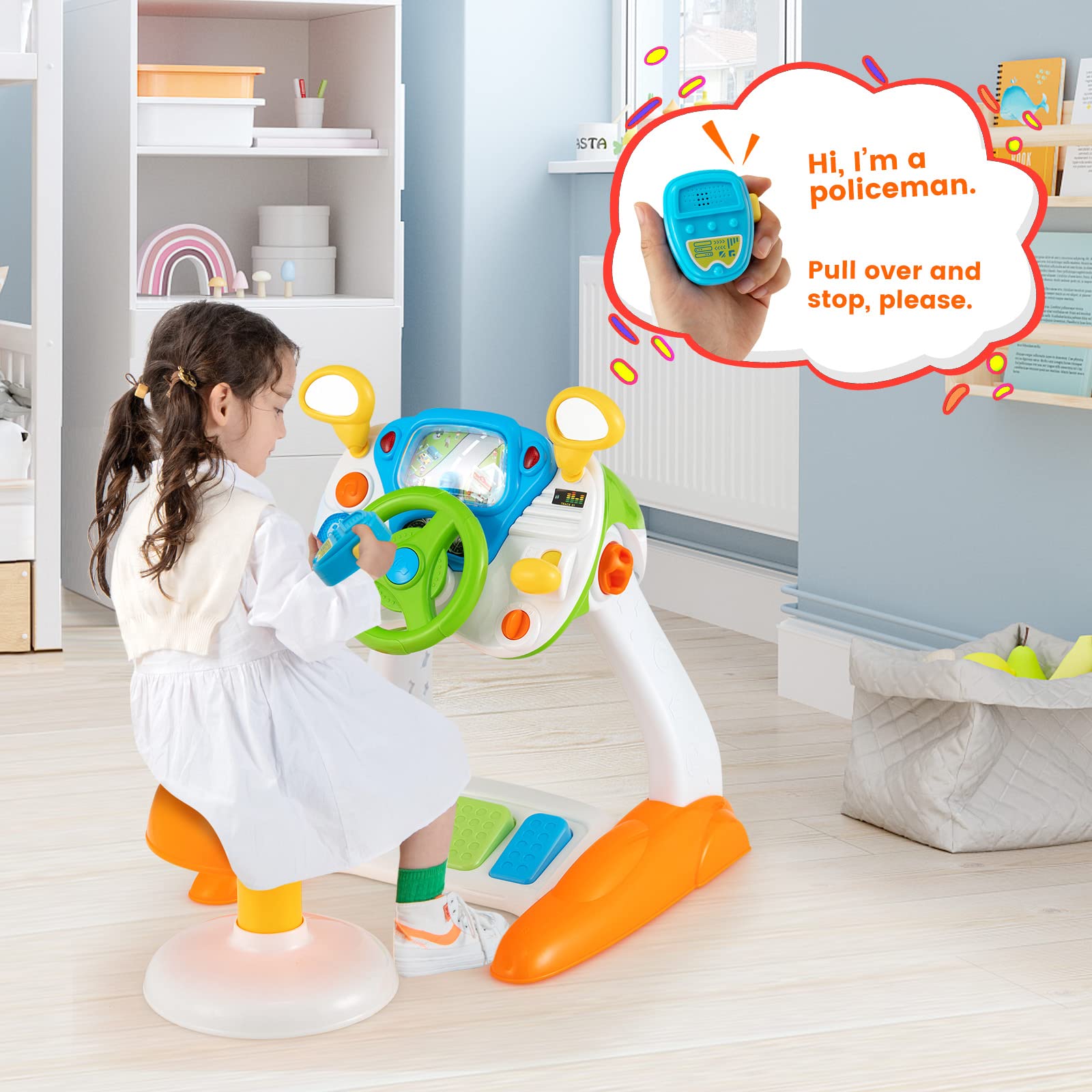 RELAX4LIFE Volante Giocattolo per Bambini, Simulatore di Guida Auto, Effetti di Luce e Suono, Gioco Educativo, Montessori, Regalo per Bambini 3+ Anni
