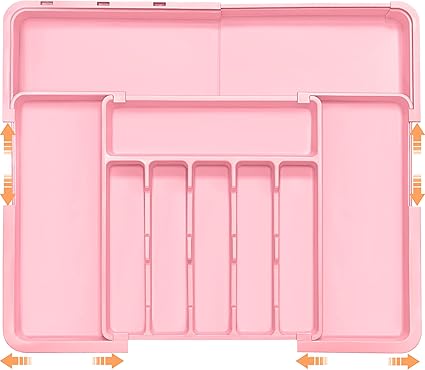 Silverware Organizer Expandable Kitchen Utensil Drawer Organizer Large BPA Free Adjustable Cutlery Silverware Tray for Spoons Forks Knives Storage Divider for Kitchen Flatware 6-9 Slots Pink