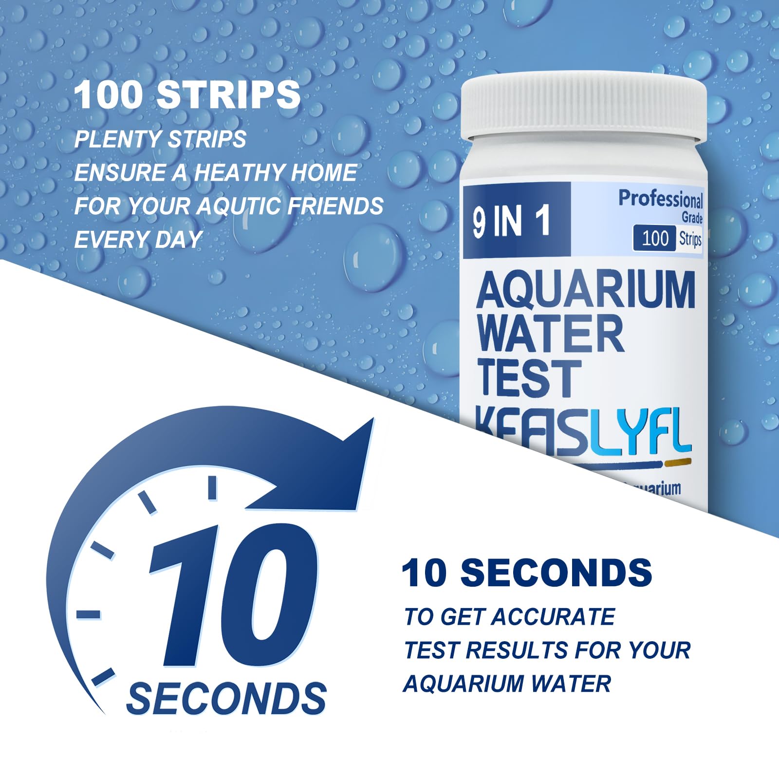 Kit de prueba de acuario con eBook-100 tiras 9 en 1, kit de prueba de agua salada y agua dulce para acuario, estanque y pecera, prueba de carbonato, alcalinidad, pH, dureza, cloro libre, nitrato,