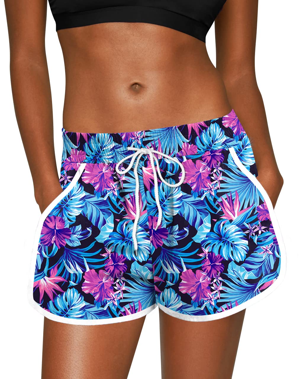 For G and PL Women Summer Floral Beach Boardshorts with Pockets Swim Trunks