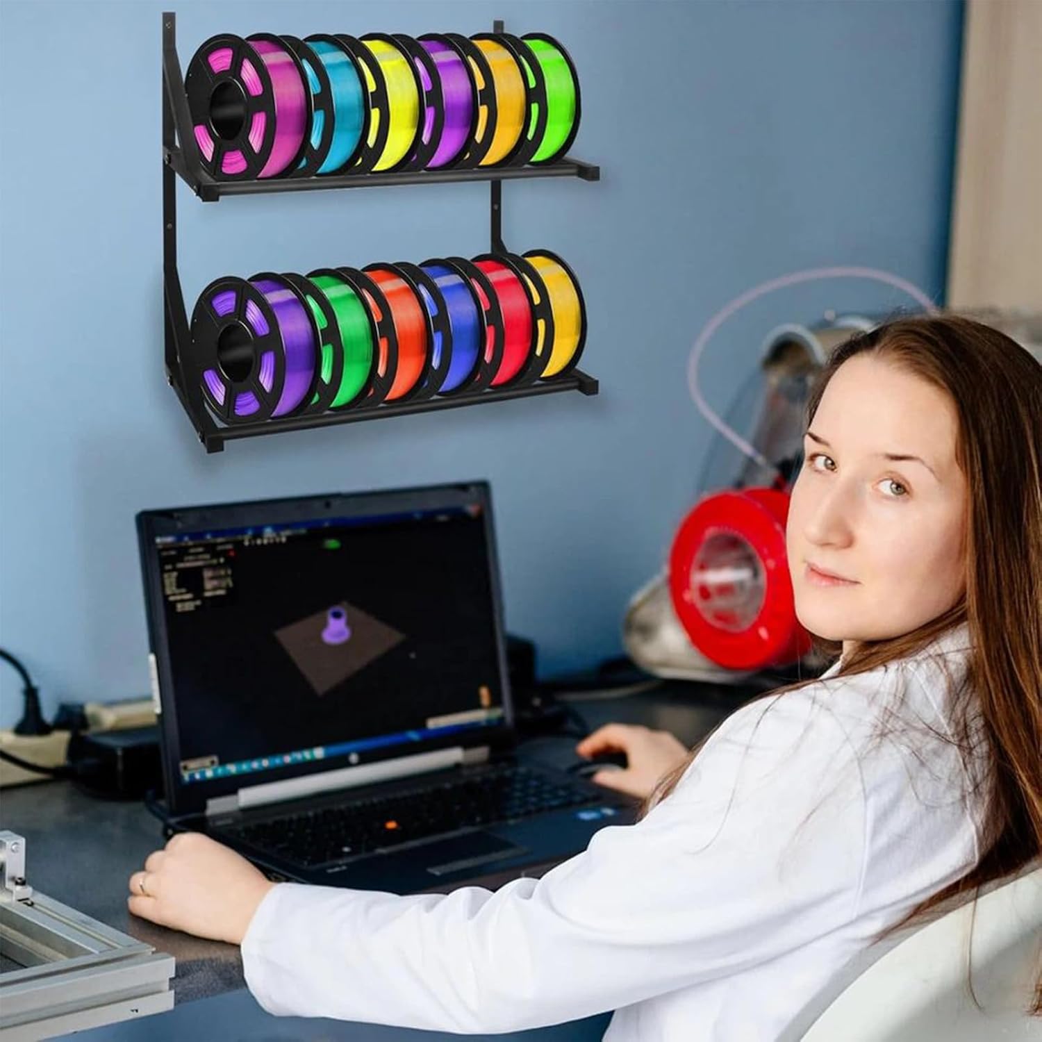 Filament Storage Shelf - Black Double-Layer 3D Filament Storage Shelf,Wall-Mounted Organizer Holder for Workshop Studio Company Use