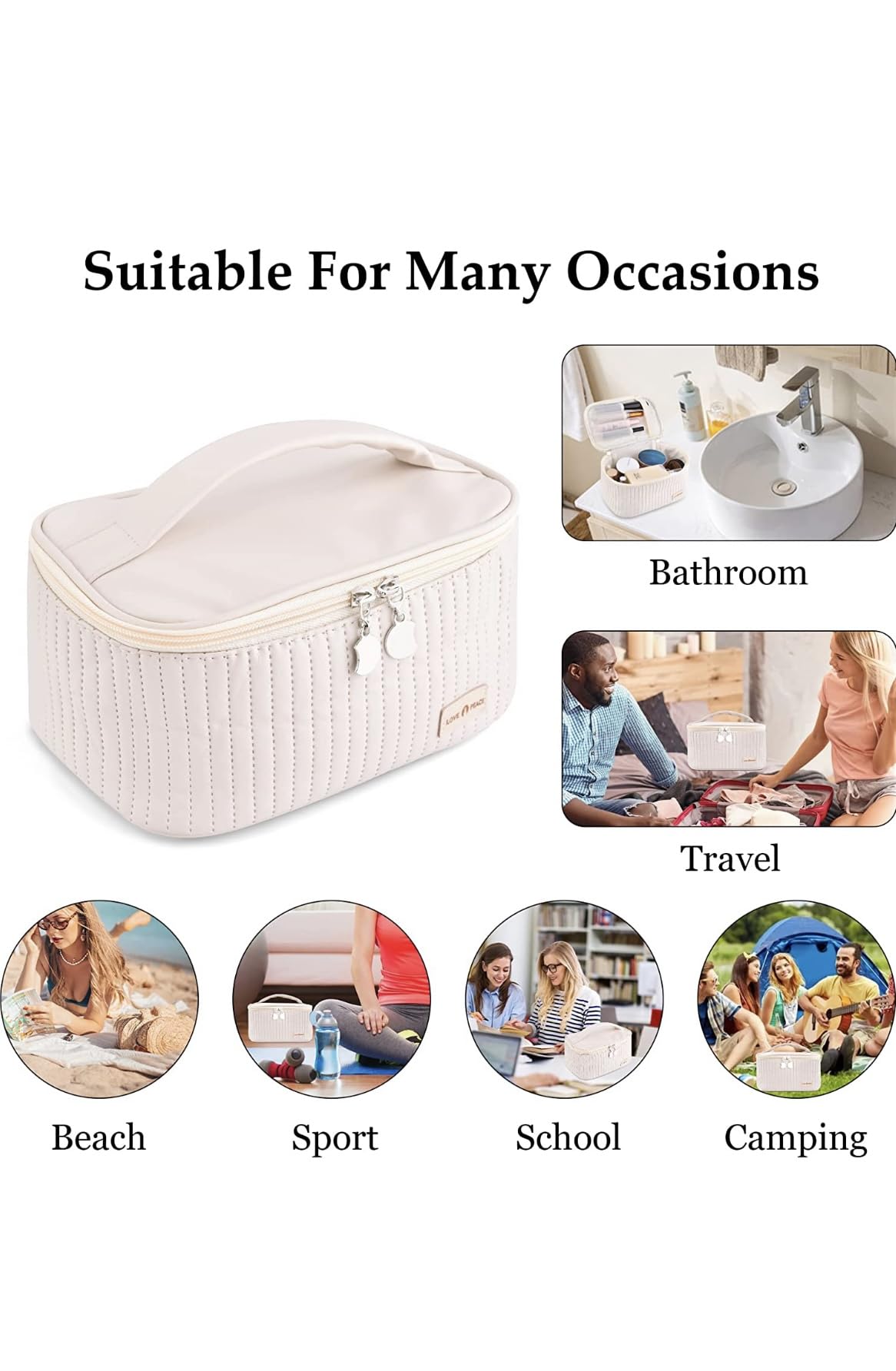 W2S Cosmetic Bag/Makeup Bag,Waterproof Travel Cosmetic Organizer, Toiletry Storage Travel Kit for Women and Girls (Beige)
