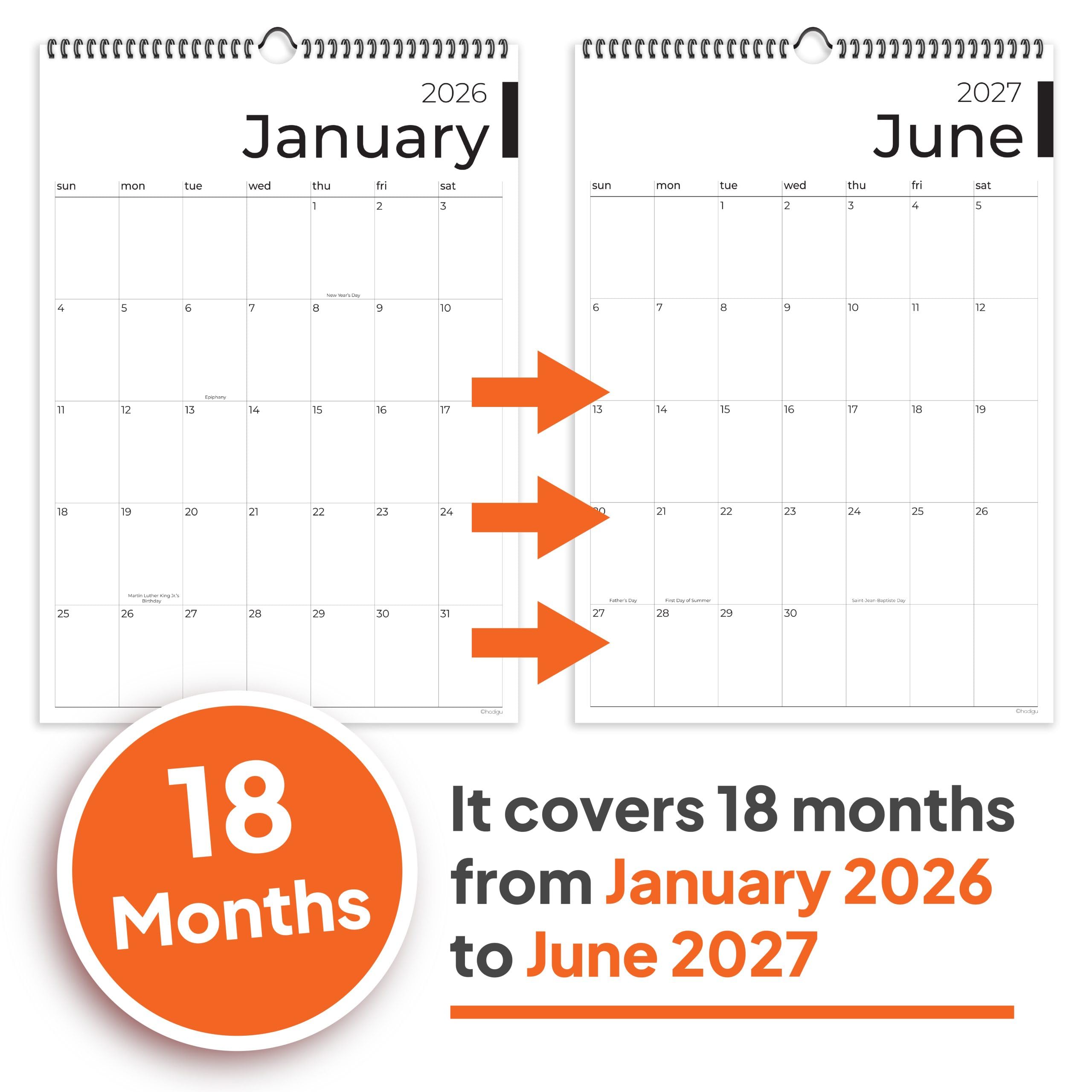 Wandkalender 2025-2026, 18 Monate, läuft von Januar 2025 bis Juni 2026, 43,2 x 30,5 cm, großer Wandkalender mit Aufhänger, dickem Papier und Spiralbindung, schlankes Business-Design