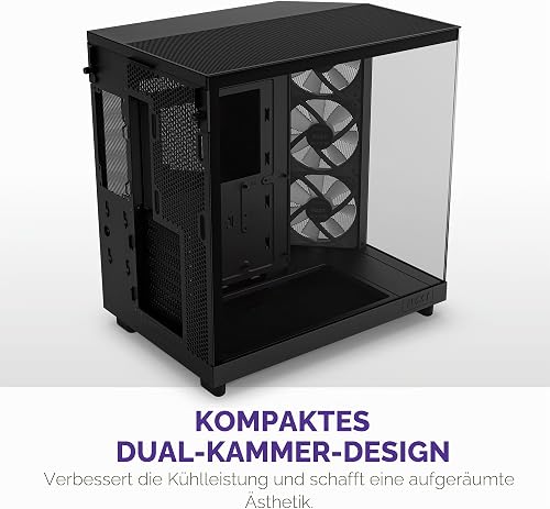 NZXT H6 Flow RGB | CC-H61FB-R1 | Compact Dual-Chamber Mid-Tower Airflow Case | Includes 3 x 120mm RGB Fans | Panoramic Glass Panels | High-Performance Airflow Panels | Cable Management | Black - 3