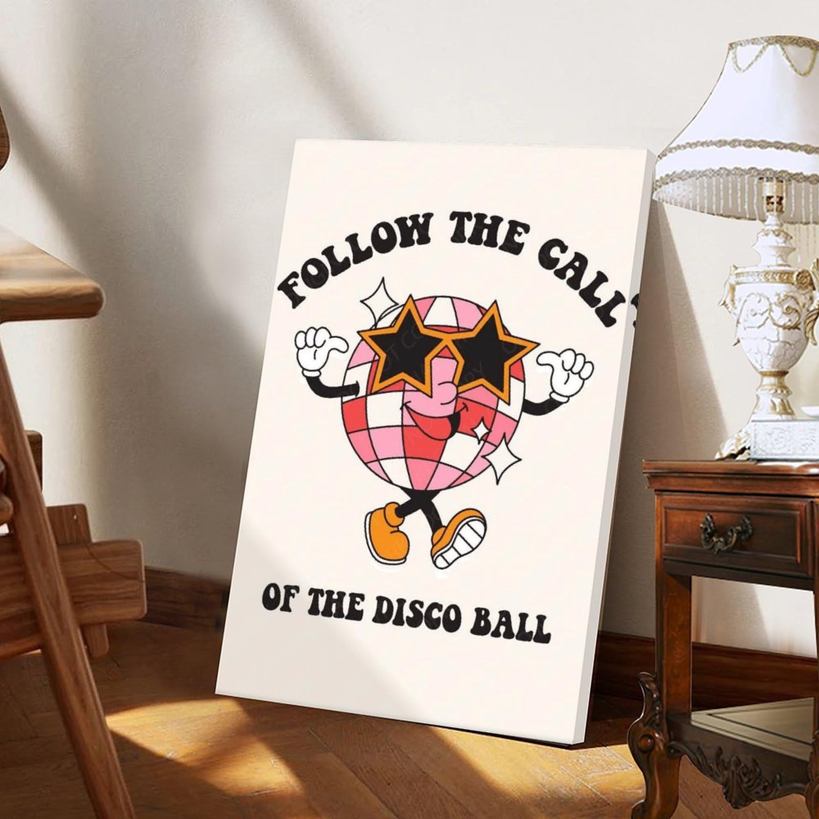 Disco Ball Poster Funky Retro Disco Posters Vintage Disco Ball Painting Trendy Party Wall Art for Modern Bar Dorm Bedroom Decor Frame-style 20x30inch(50x75cm)