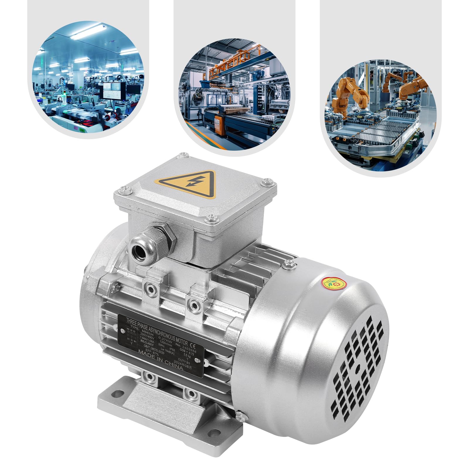 Elektromotor 0,37kW 230/400V B3, 1330 U/min, Dreiphasen-Asynchronmotor S1, Kupferwicklung, Langlebig Effizient, für Industrie und Bergbau, Werkzeugmaschinen