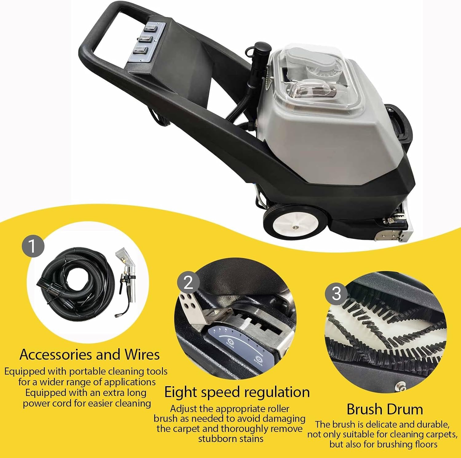 Commercial Carpet Cleaning Machine, 9 Gal/35L Double Water Tank Professional 3 in 1 Carpet Steamer, 2320W Hand Pushed Vacuum Extractor Cleaner 110V