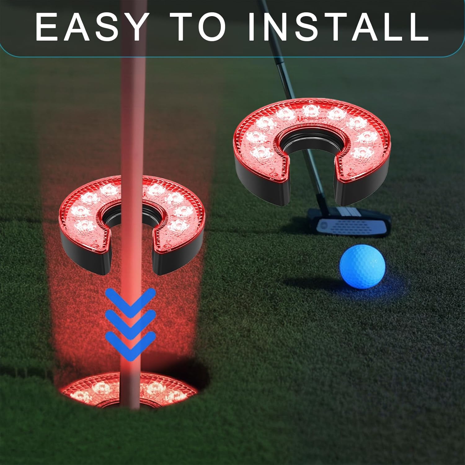 18Pcs LED Golf Hole Lights for Night Putting Green - Glow Disc Golf Basket Lights - Waterproof Color Changing Puck Light Set for Cornhole Board Outdoor Backyard Party Accessories