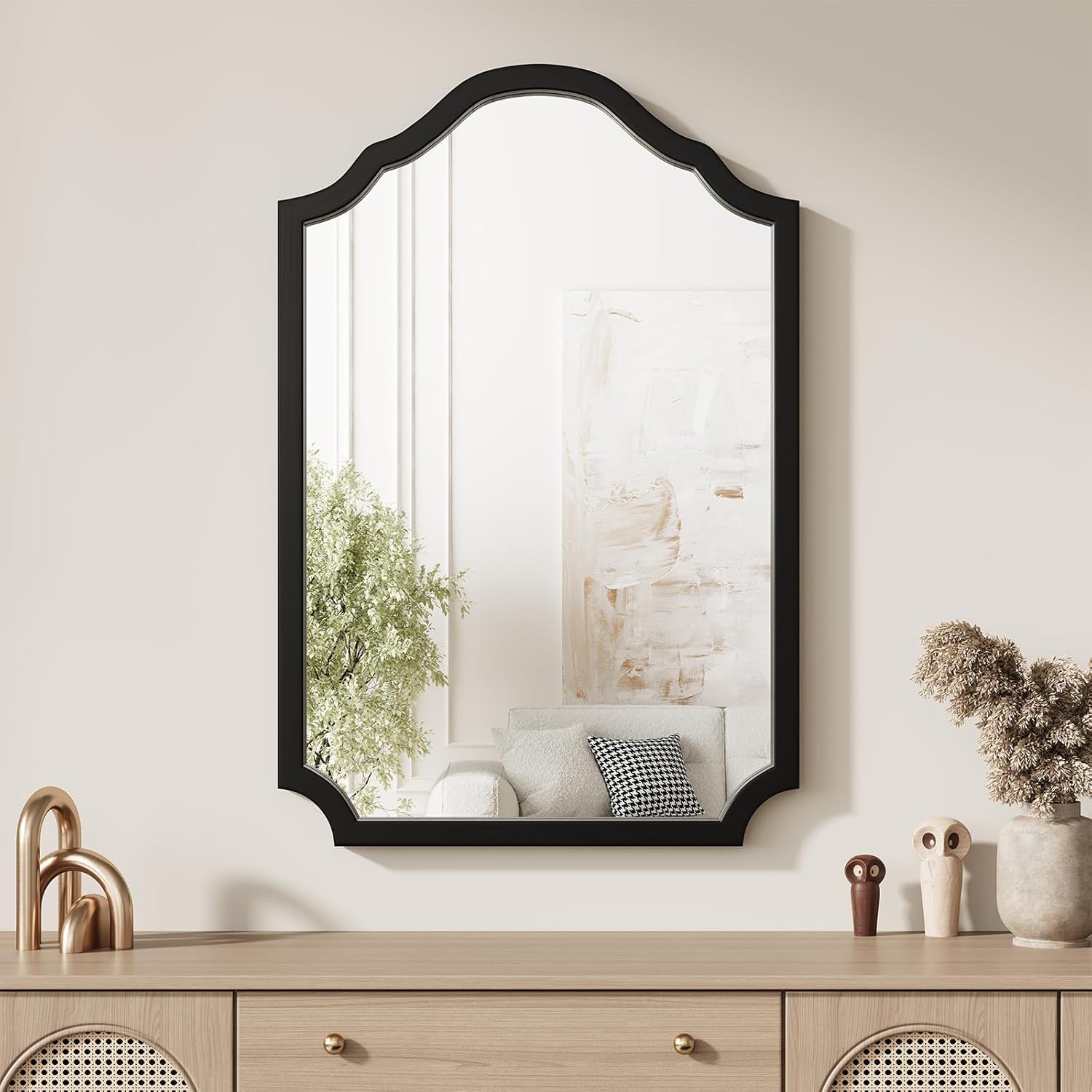 ULIKE Espejo arqueado de madera de 24 x 36 pulgadas, espejo con marco de madera rústica para decoración de pared, espejos de pared decorativos para