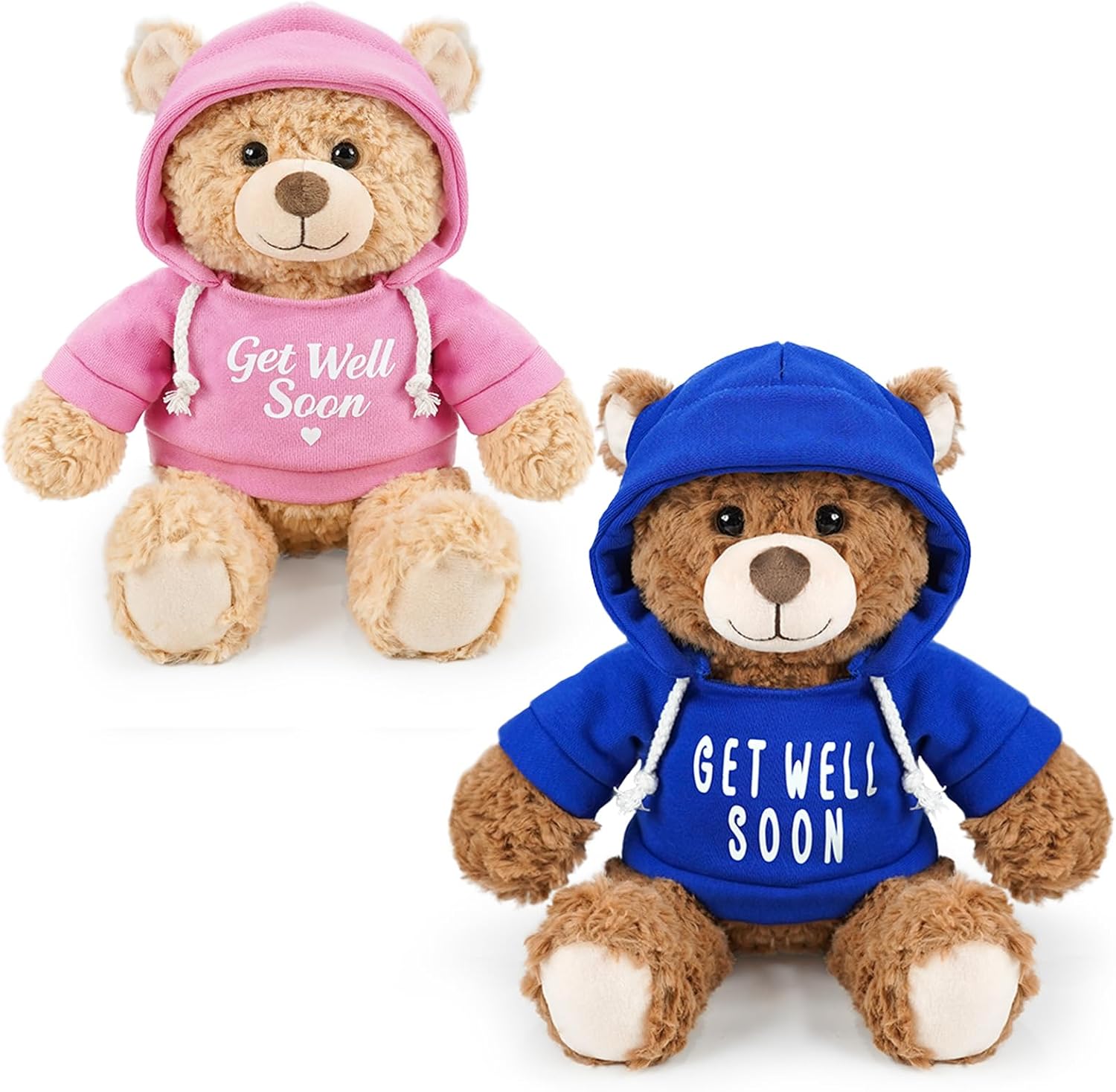 2 Pcs Classic Teddy Bears Plush Dolls 8.7 Inch Stuffed Bear Animal Set Hoodie-Wearing Bear with Get Well Soon Valentine’s Cozy Bear for Girlfriend Girls Kids Baby Gift (Pink + Blue)