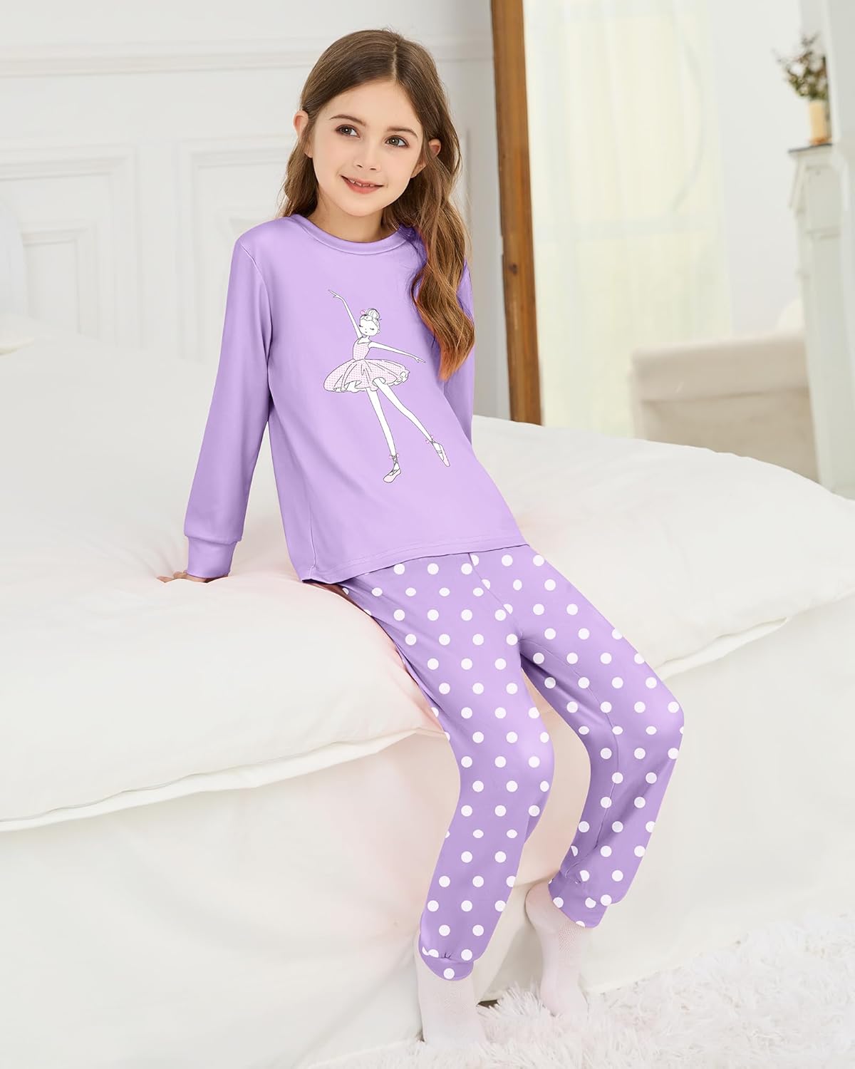Mikrdoo Girls Pajamas Kids 2 Piece Pjs Set Soft Cozy Long Sleeve Top and Pants Stretchy Girls' Sleepwear Size 4-14 Years - Image 2