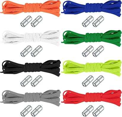 8 Pairs No Tie Elastic Shoe Laces with Metal Capsule Lock for Kids, Adults & Elderly Sneakers