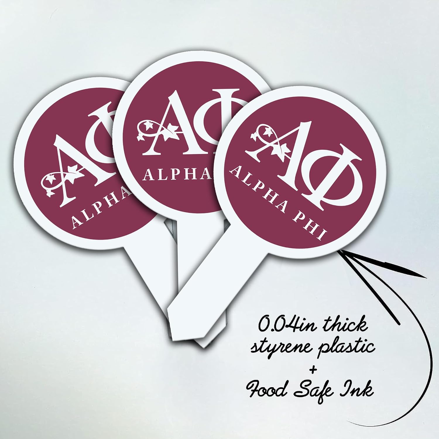 Alpha Phi Cupcake Toppers, Officially Licensed Sorority Dessert Picks, Solid Plastic, American-Made (Circle, 25, Count)