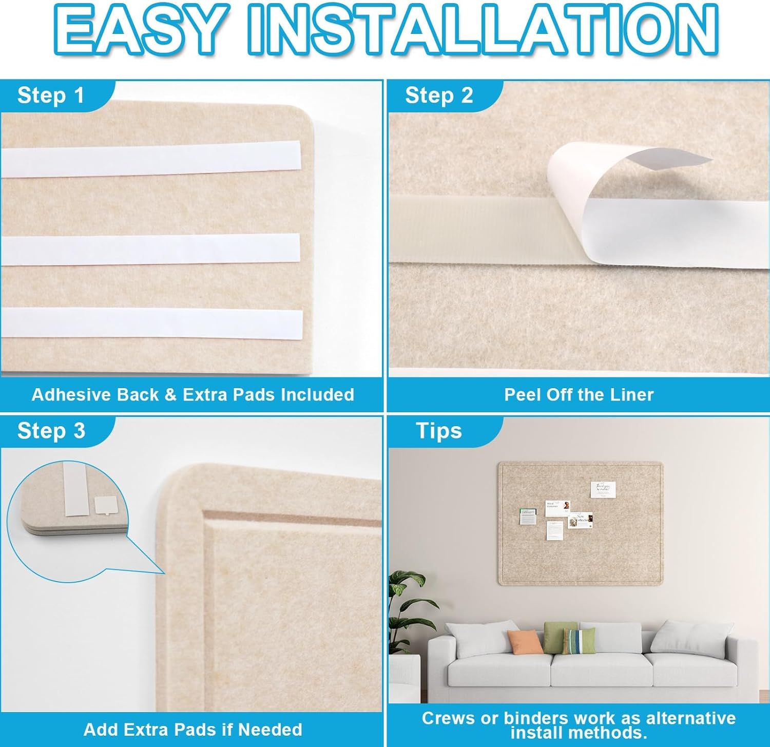 Large Felt Bulletin Board for Wall, 72"x48" Frameless Picture Board, Soft Felt Cork Board for Office, Home Planning & Office Wall Decor, Easy Install Pin Board