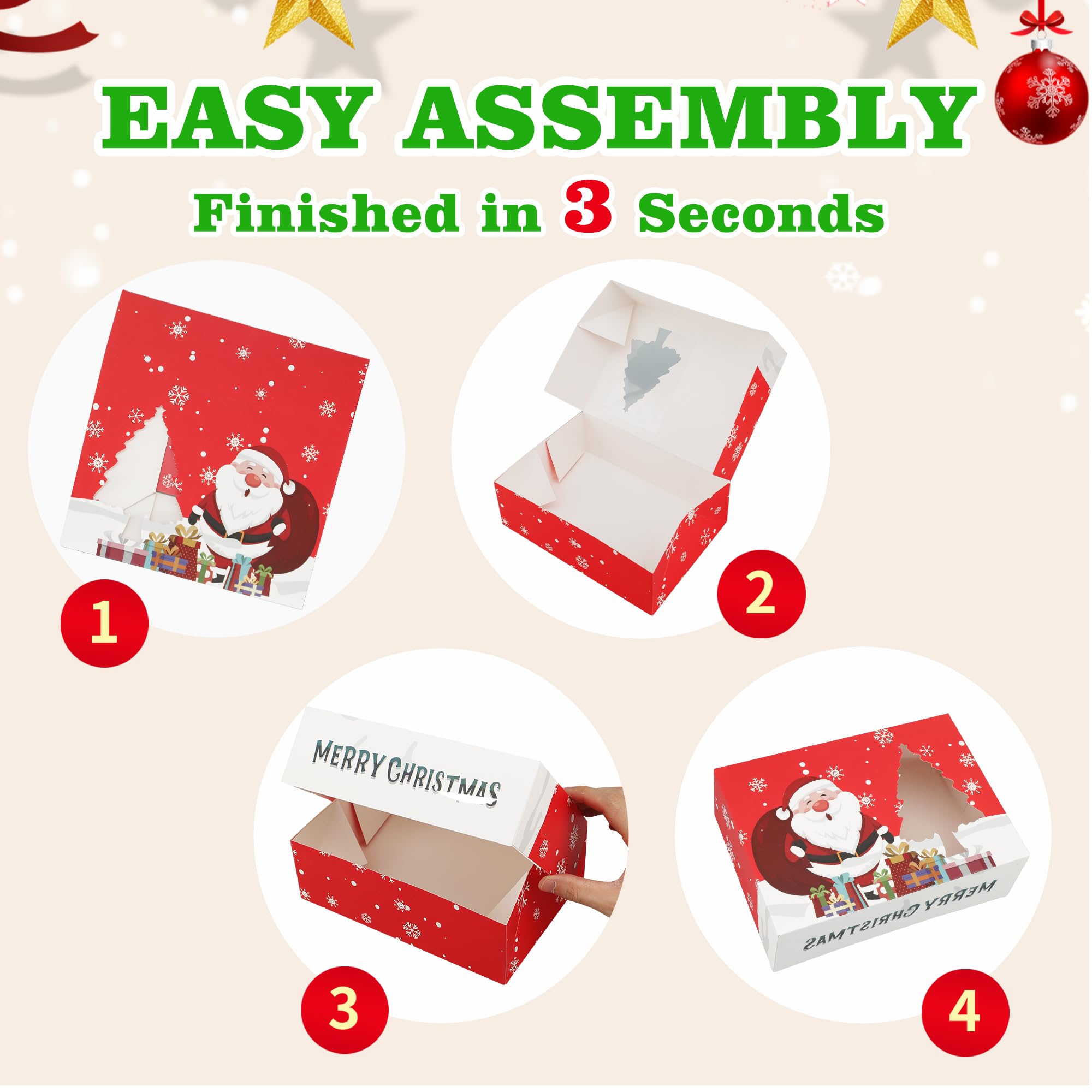 Zzrywuty Cajas de galletas de Navidad para regalo, cajas blancas de panadería de Navidad con ventana, cajas de regalo de Navidad para mini pasteles, postres, cupcakes, donas de caramelo (24 piezas)
