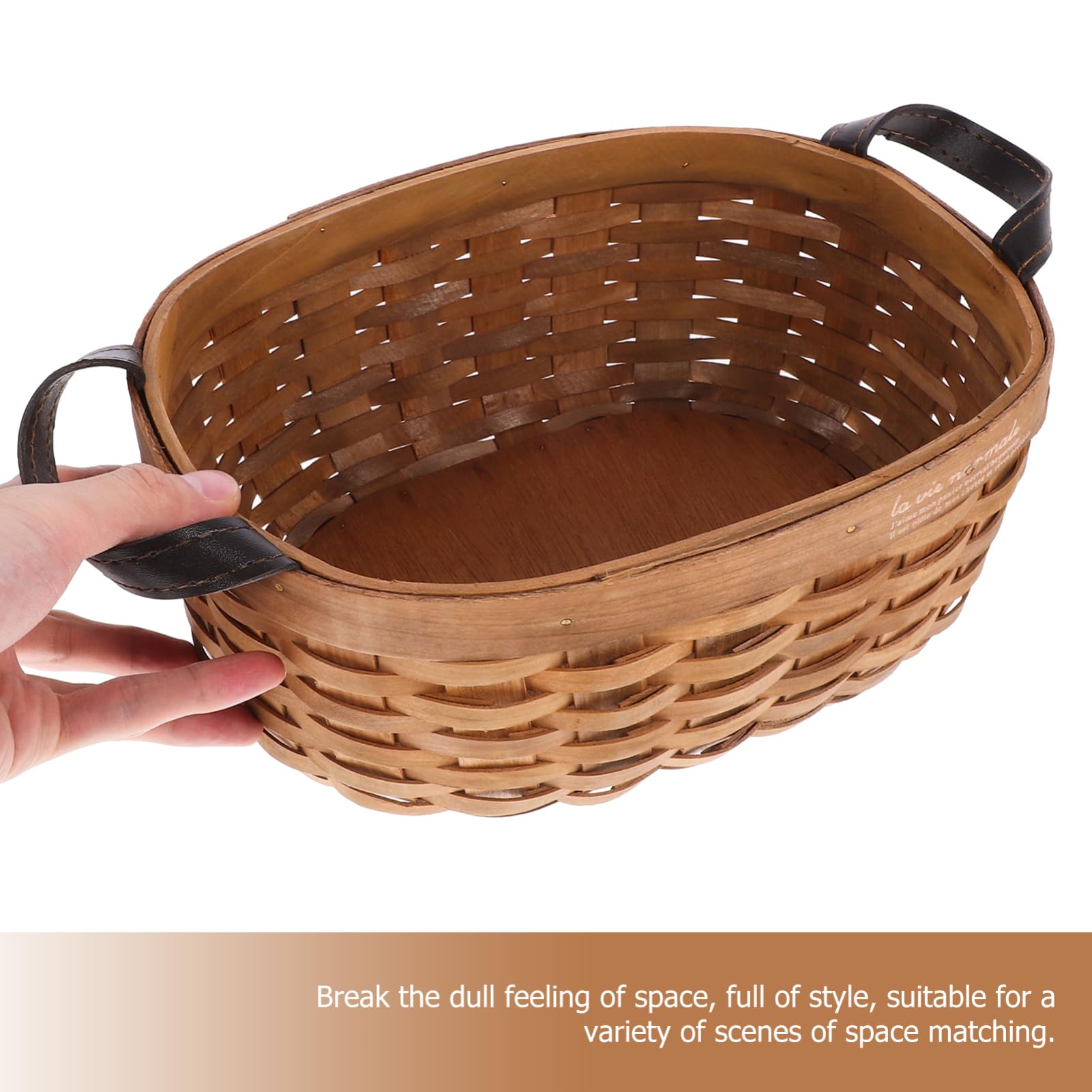 Cabilock Woven Storage Basket with Leather Handles Rustic Food and Bread Serving Basket Decorative Sundries Organizer for Home Decor and Practical Storage