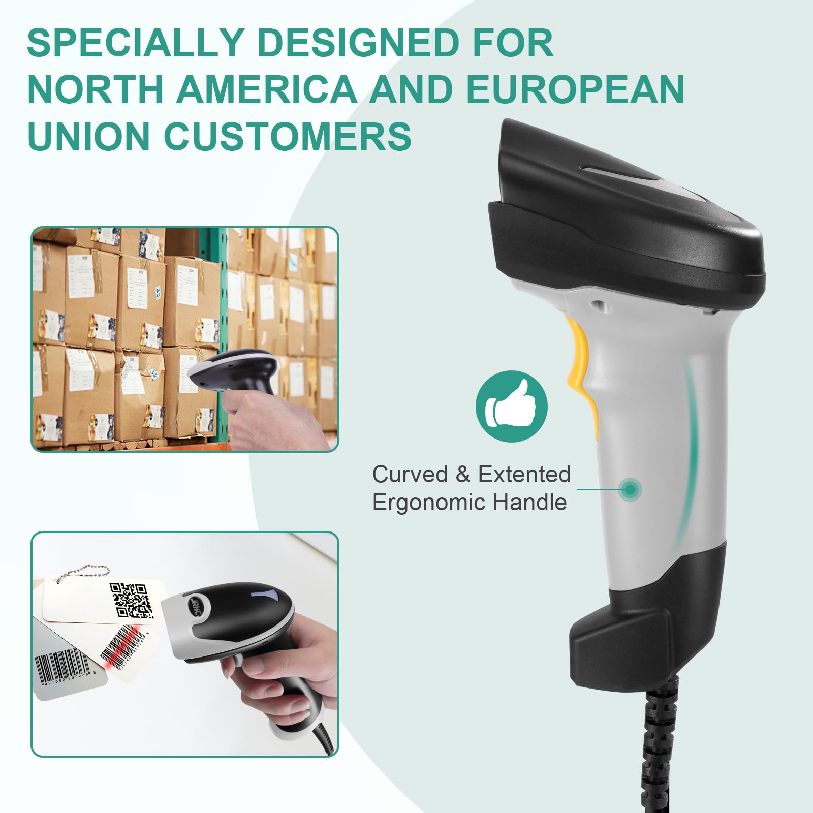 Scanner di codici a barre 2D, scanner di codici a barre portatile USB cablato 1D 2D e PDF417 Data Matrix Lettore di codici a barre automatico Plug and Play Scanner di codici QR