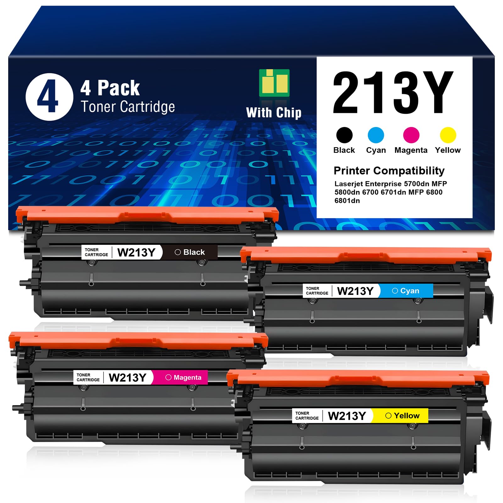 Mutikor 213Y Toner Cartridges Extra High Yield Replacements for HP 213X W2130X / 213A W2130A Works Enterprise 5700dn 6700dn 6701dn, Flow MFP 5800 6800, MFP 5800 6800 Pritner BK/C/M/Y-4 Pack 213 Toner