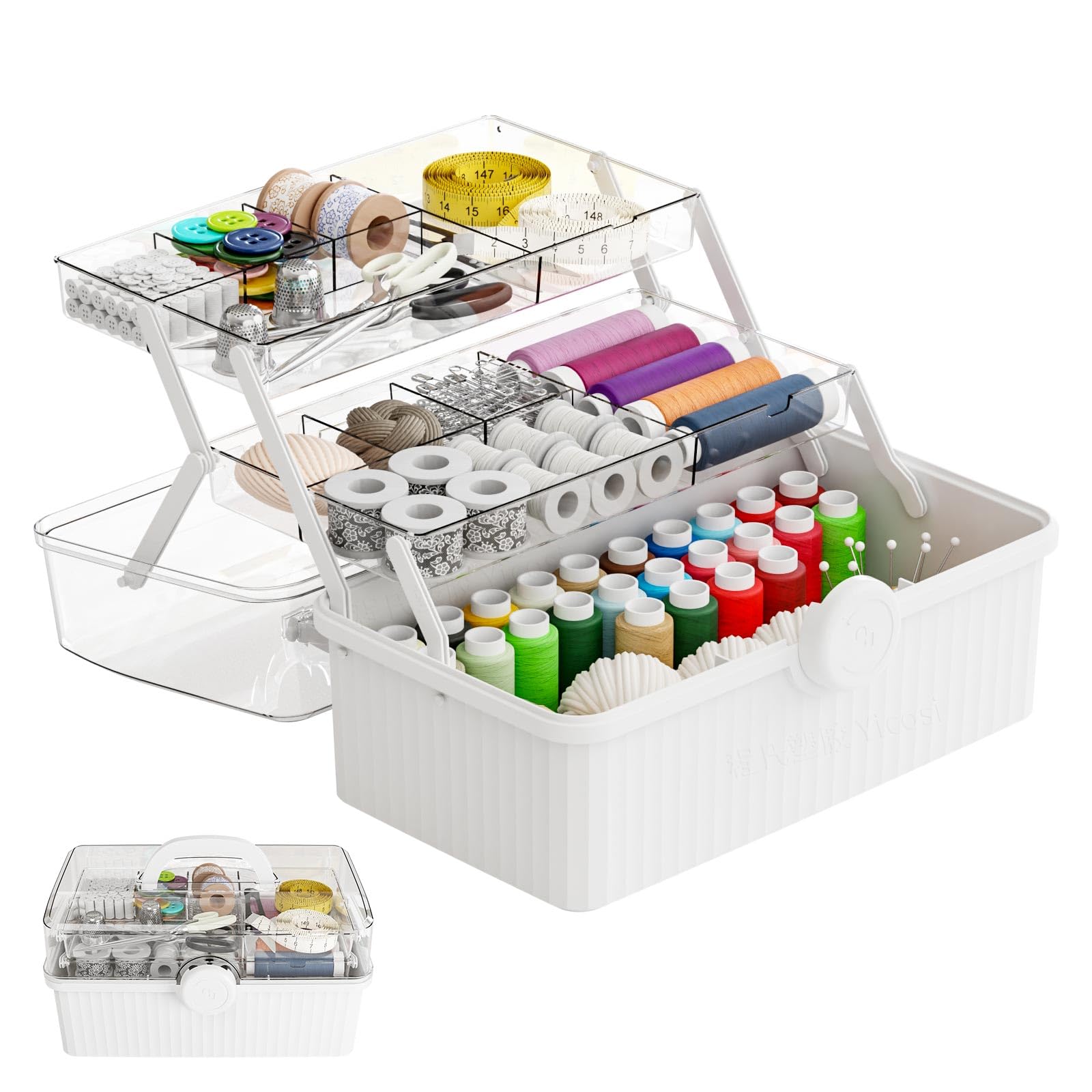 SuoXing Scatola in plastica a 3 strati e scatola per forniture artistiche con maniglia, organizer portatile per farmaci Ivf, scatola di pronto soccorso e medicine, organizer multiuso per capelli per