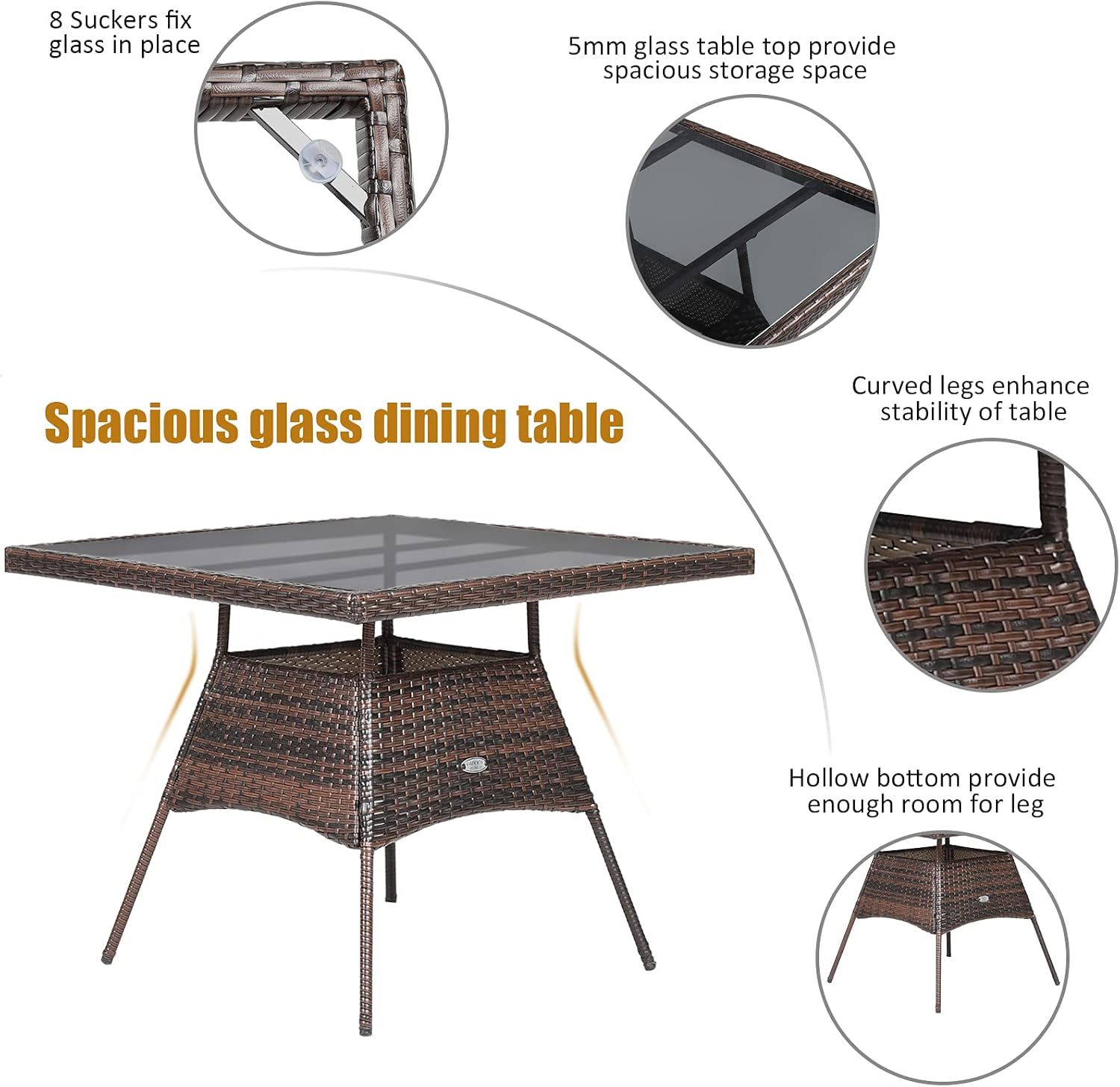 Tangkula 5 Pieces Wicker Patio Dining Set, Outdoor PE Rattan Chairs Table Set with 4 Seat Cushions, Patio Dining Furniture with Tempered Glass Tabletop, Suitable for Porch, Yard