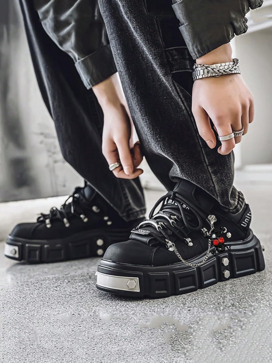 Faux Leather Y2K Punk Studded Platform Sneakers for Women Thick Sole Casual Streetwear Shoes with 2.75 Inch Lift for Night Out Concert Fashion Looks - Image 2