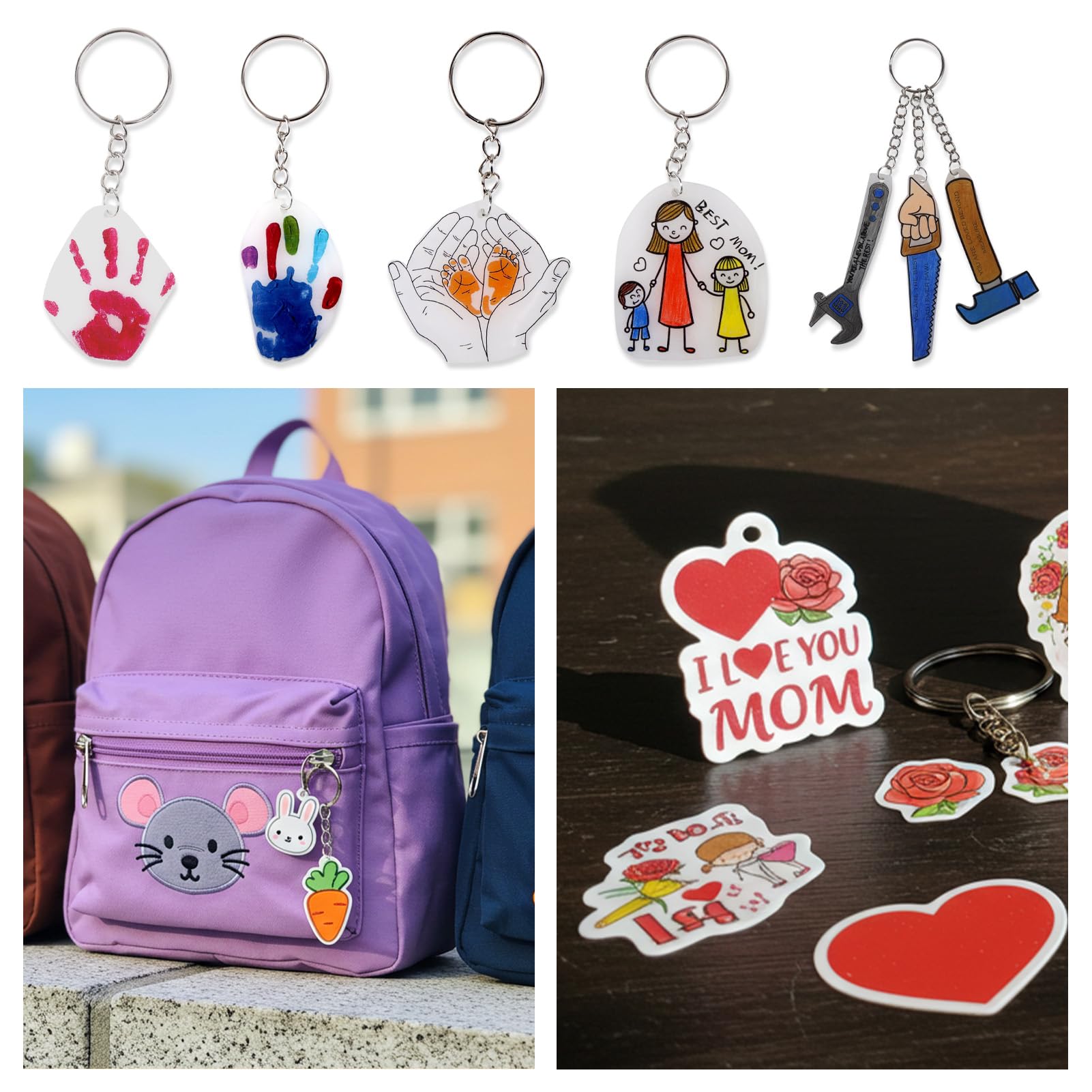 Auihiay 30PCS Shrink Plastic Craft Kit for Kids with 30 Keychains & 100 Jump Rings, Shrink Films Papers - Image 3