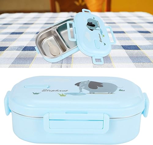 Miniatura 8 de Fiambrera, 2 compartimentos a prueba de fugas de alimentos calientes con cuchara, lonchera Bento (azul)