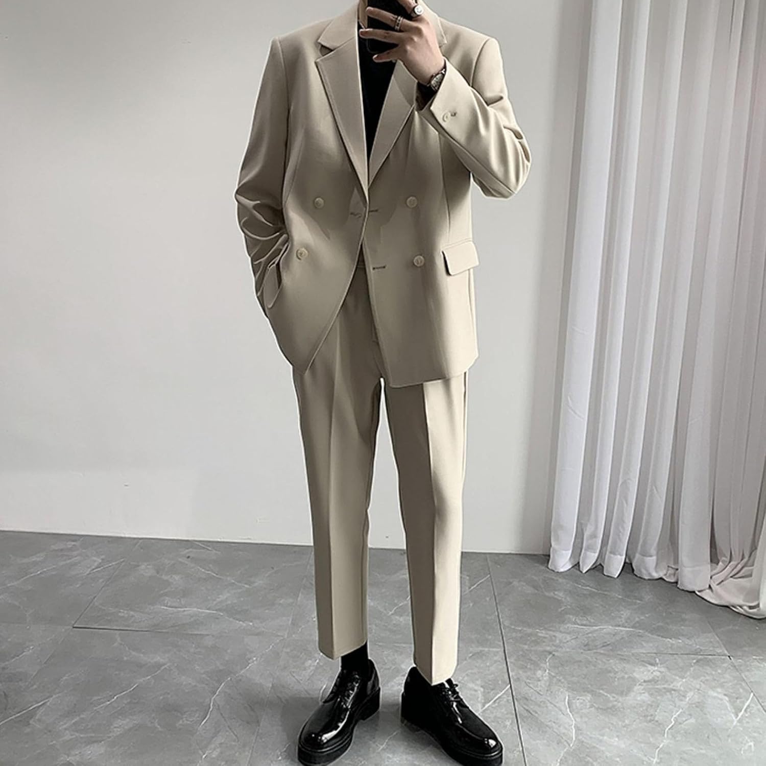 Men Outdoor Work Notched Lapel Blazer Classic Interview Solid Button Formal Coat Spring Lightweight Elegant Slim Fit Jacket