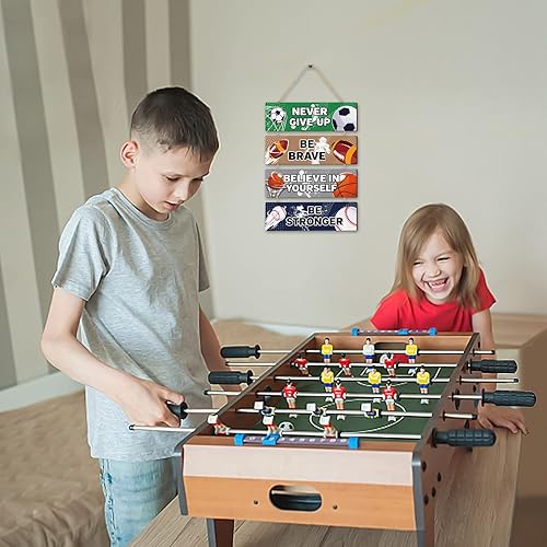 Miniatura 6 de HLNIUC Decoración de pared temática deportiva, letrero de madera de fútbol (3.5 x 12 pulgadas), letrero de madera inspirador de Never Give Up, arte