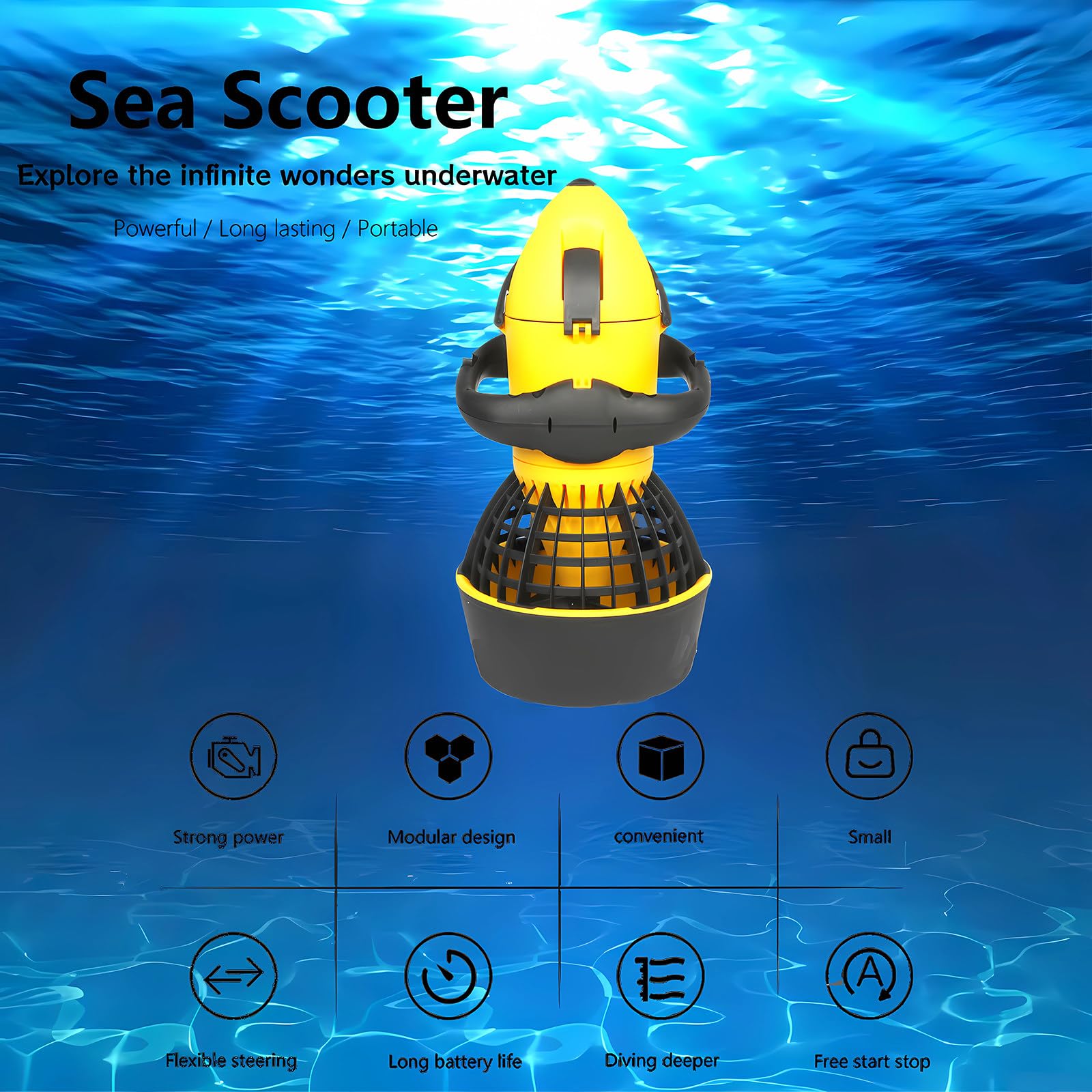 Monopattino subacqueo portatile, motore spazzolato da 500 W, propulsore subacqueo, leggero e facile da trasportare, attrezzatura di propulsione subacquea per spiaggia